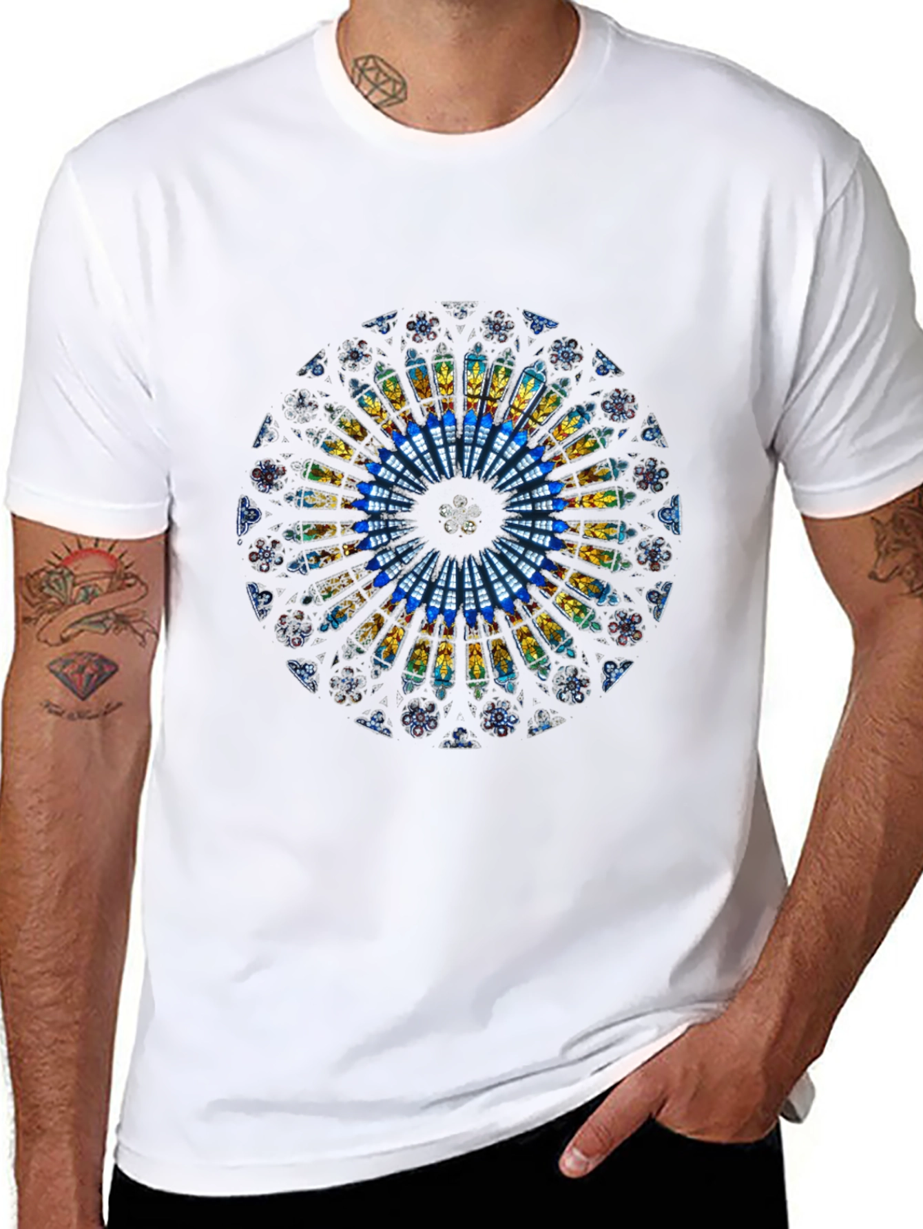 Stained Glass Rose Window Graphic T-Shirt