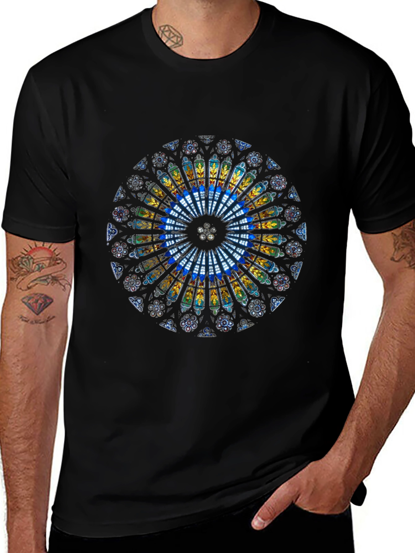 Stained Glass Rose Window Graphic T-Shirt
