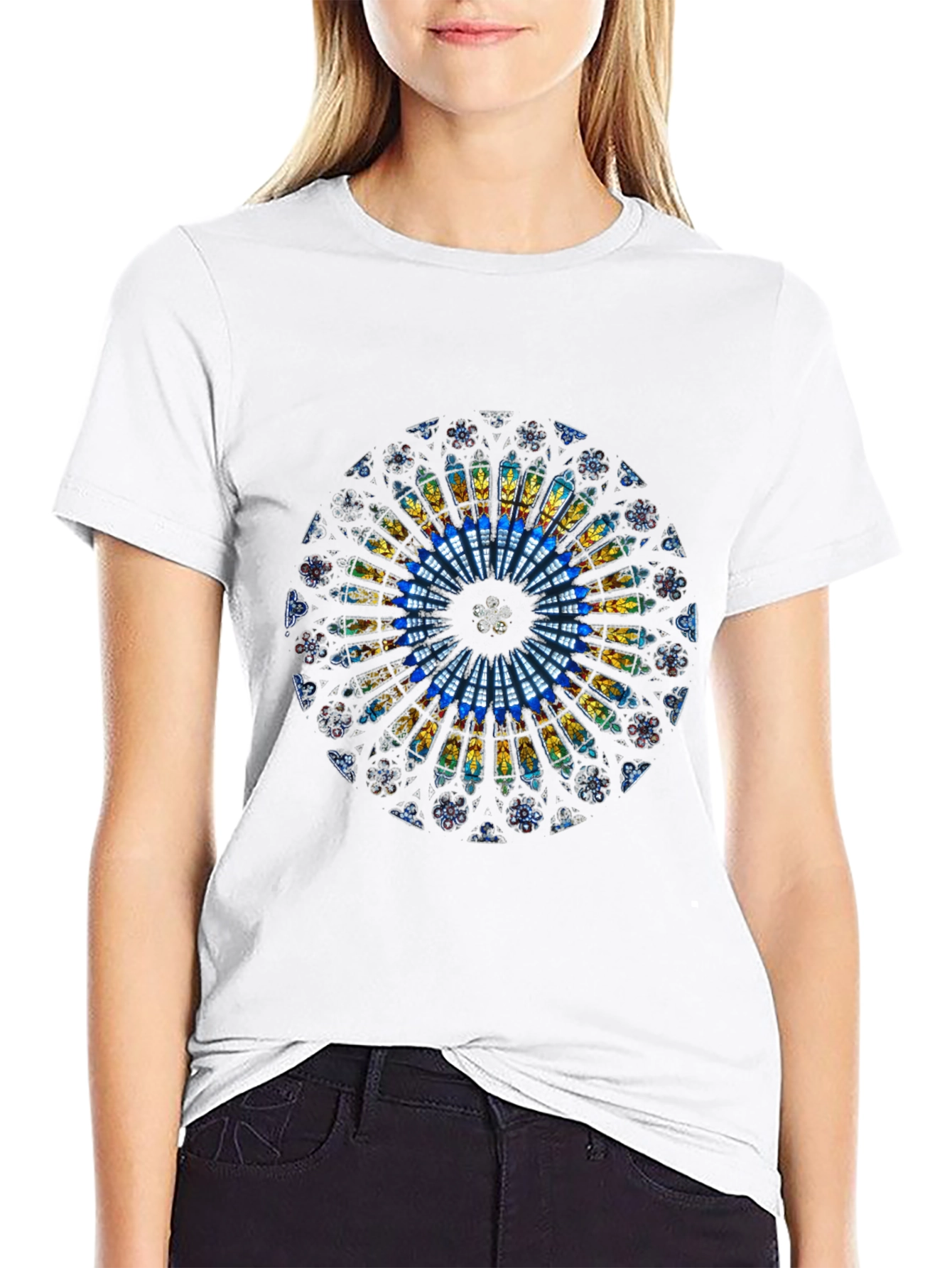 Stained Glass Rose Window Graphic T-Shirt