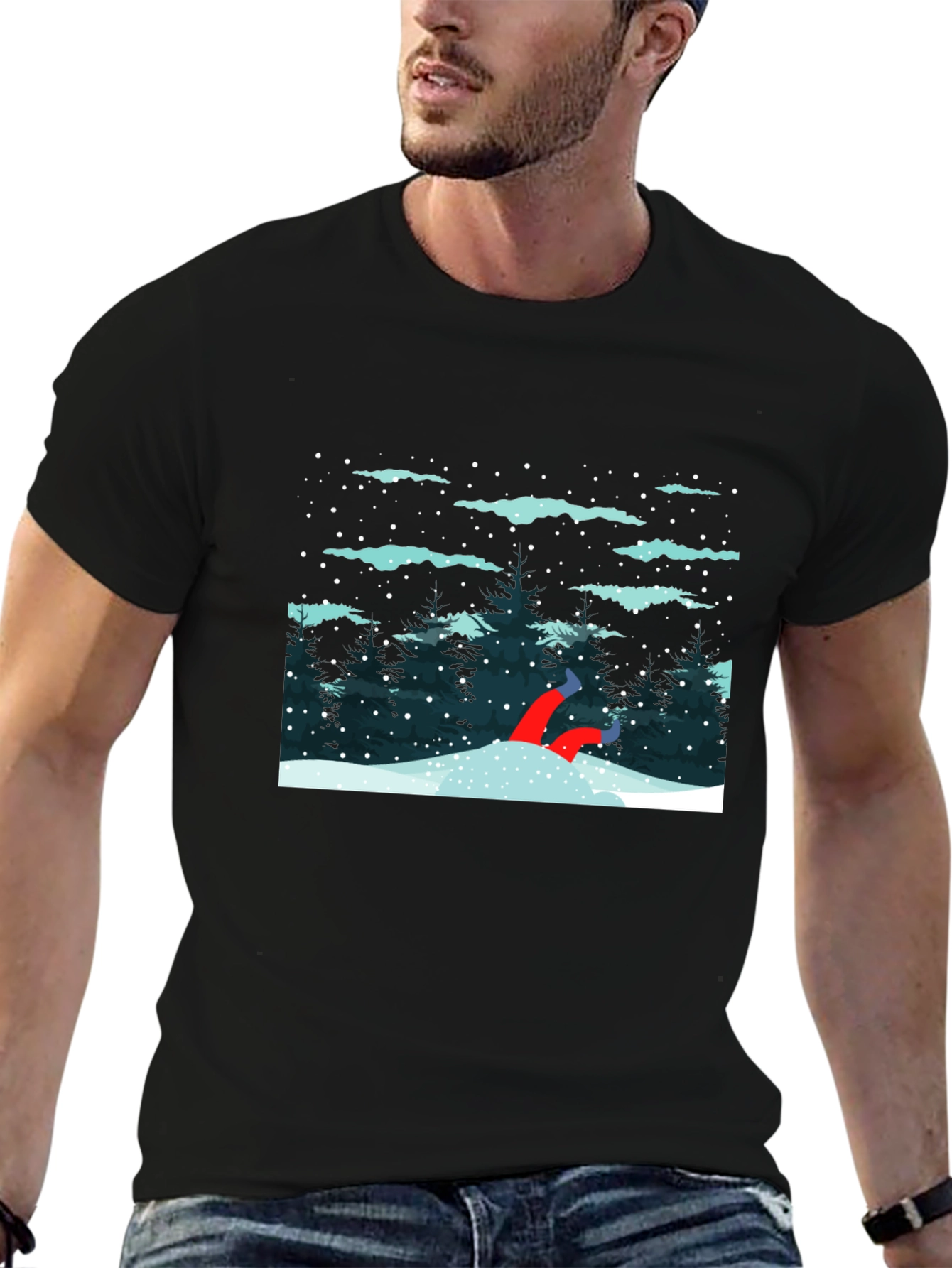 Winter Snow Scene Black T-Shirt