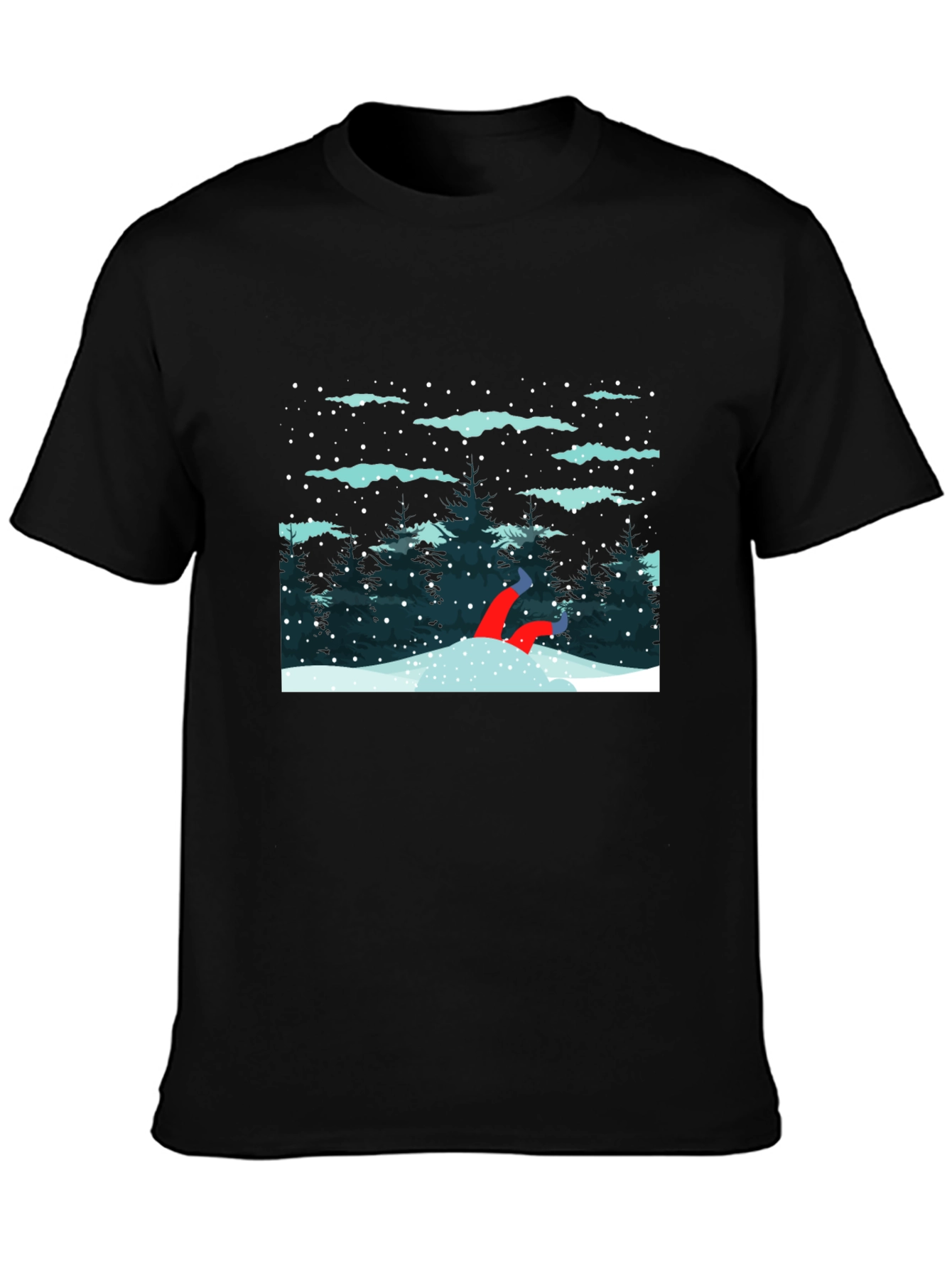 Winter Snow Scene Black T-Shirt