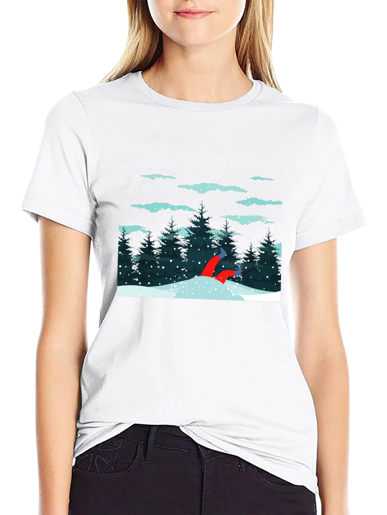 Winter Snow Scene Black T-Shirt