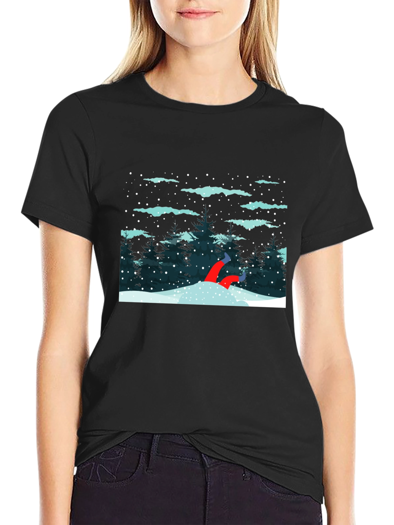 Winter Snow Scene Black T-Shirt