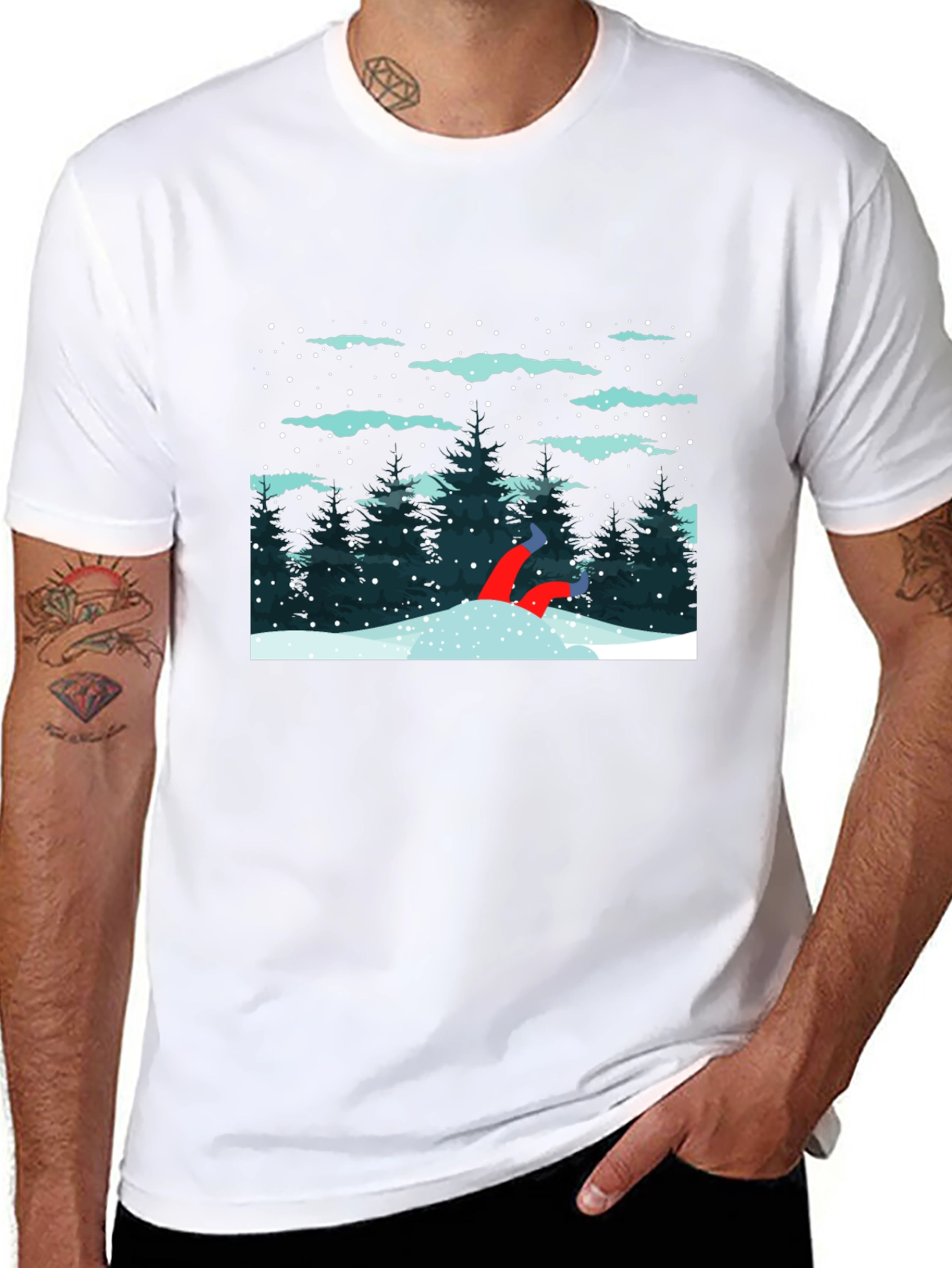 Winter Snow Scene Black T-Shirt
