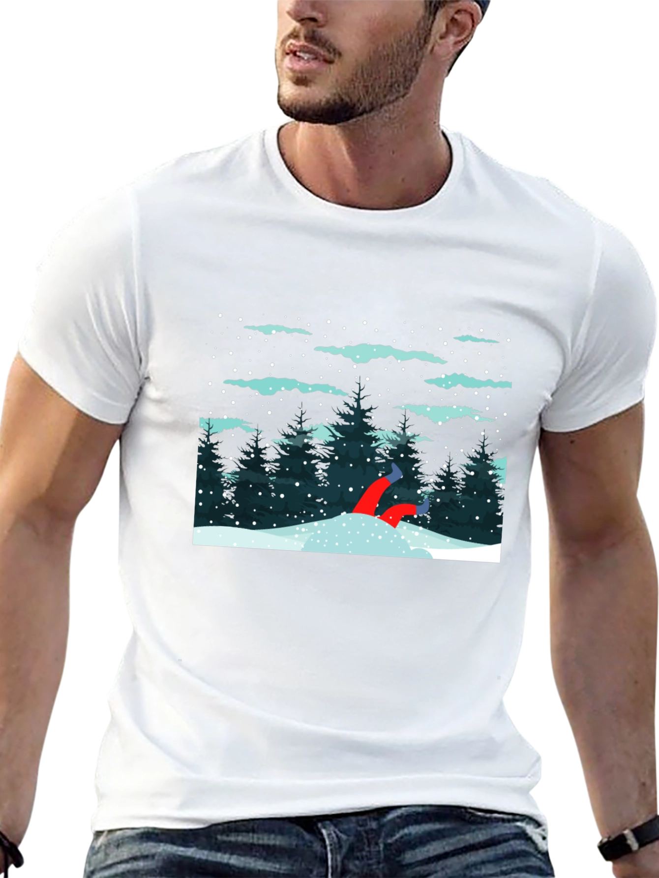 Winter Snow Scene Black T-Shirt