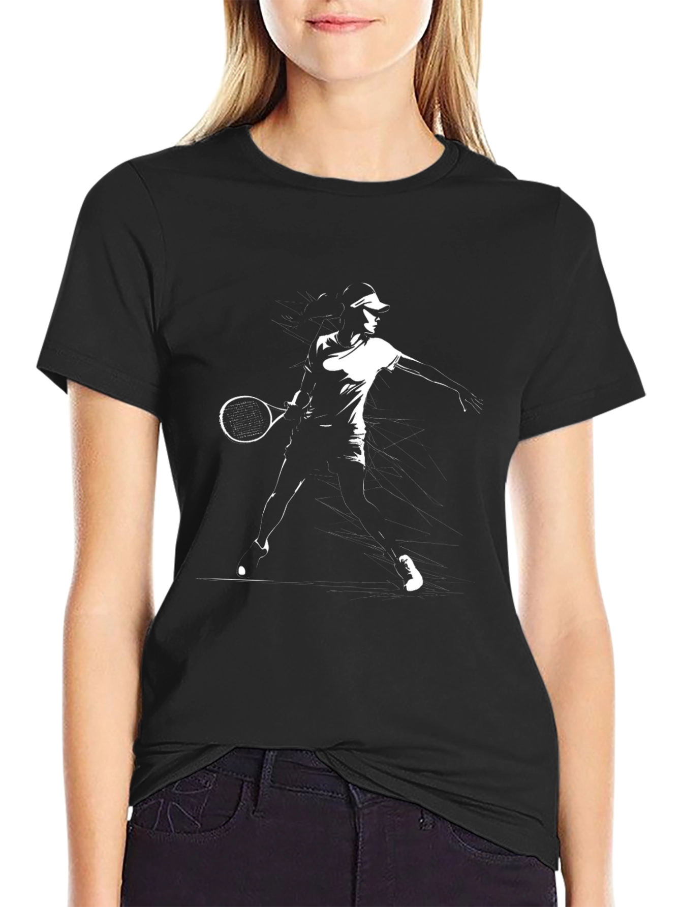 Tennis Player Graphic Tee - Black