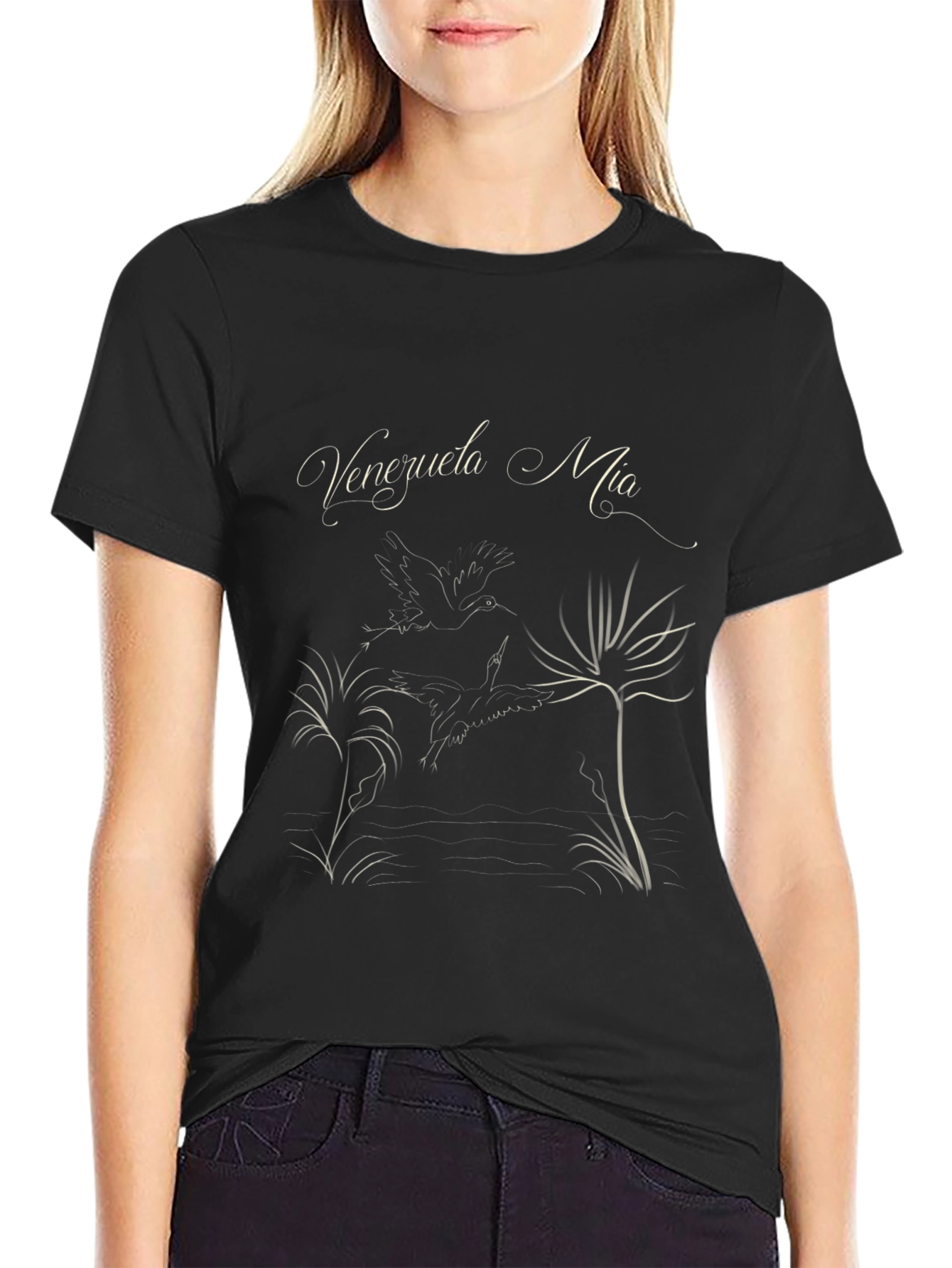 Venezuela Mia Graphic Tee - Black Cotton T-Shirt