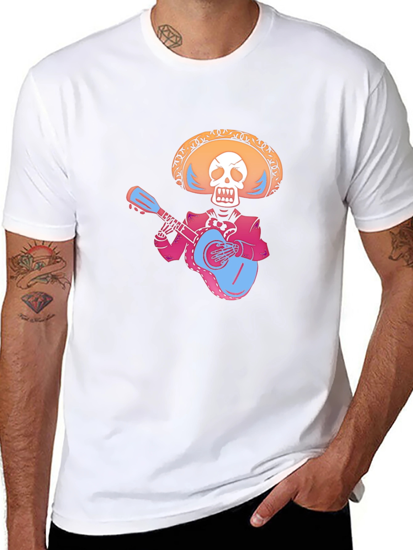 Day of the Dead Skeleton Guitarist Black T-Shirt