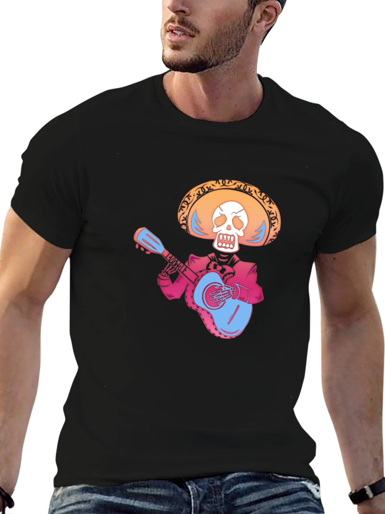 Day of the Dead Skeleton Guitarist Black T-Shirt