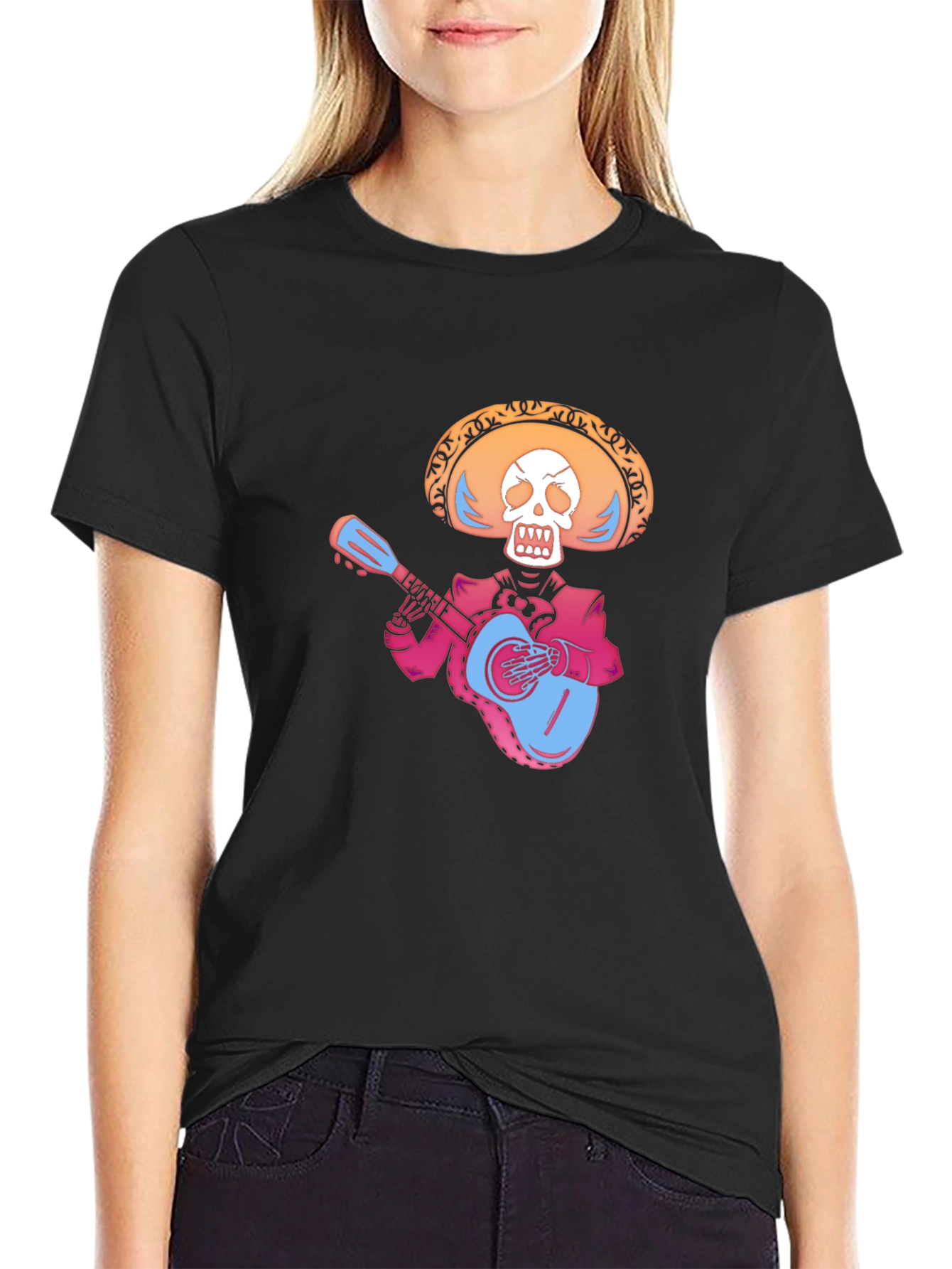 Day of the Dead Skeleton Guitarist Black T-Shirt
