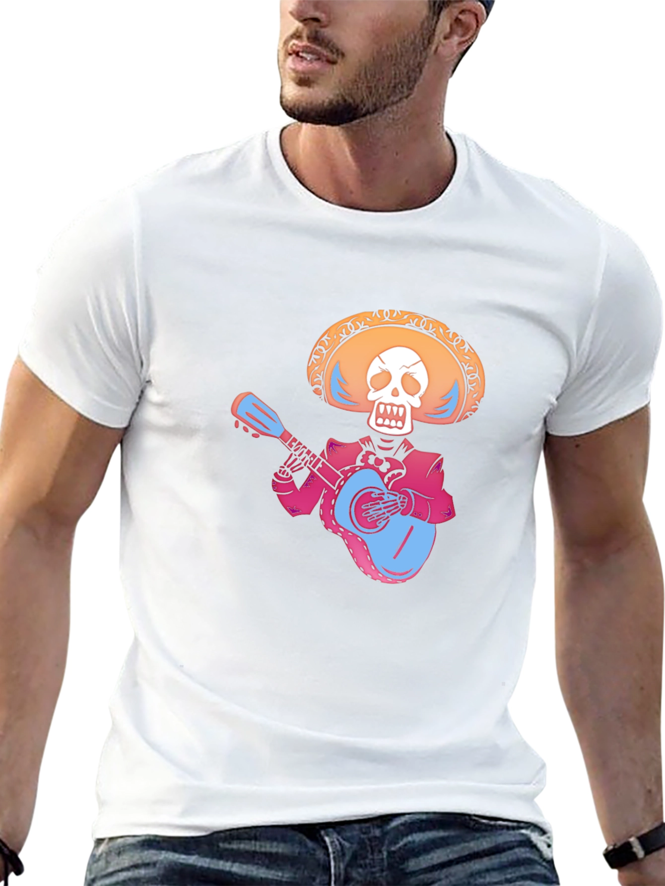 Day of the Dead Skeleton Guitarist Black T-Shirt