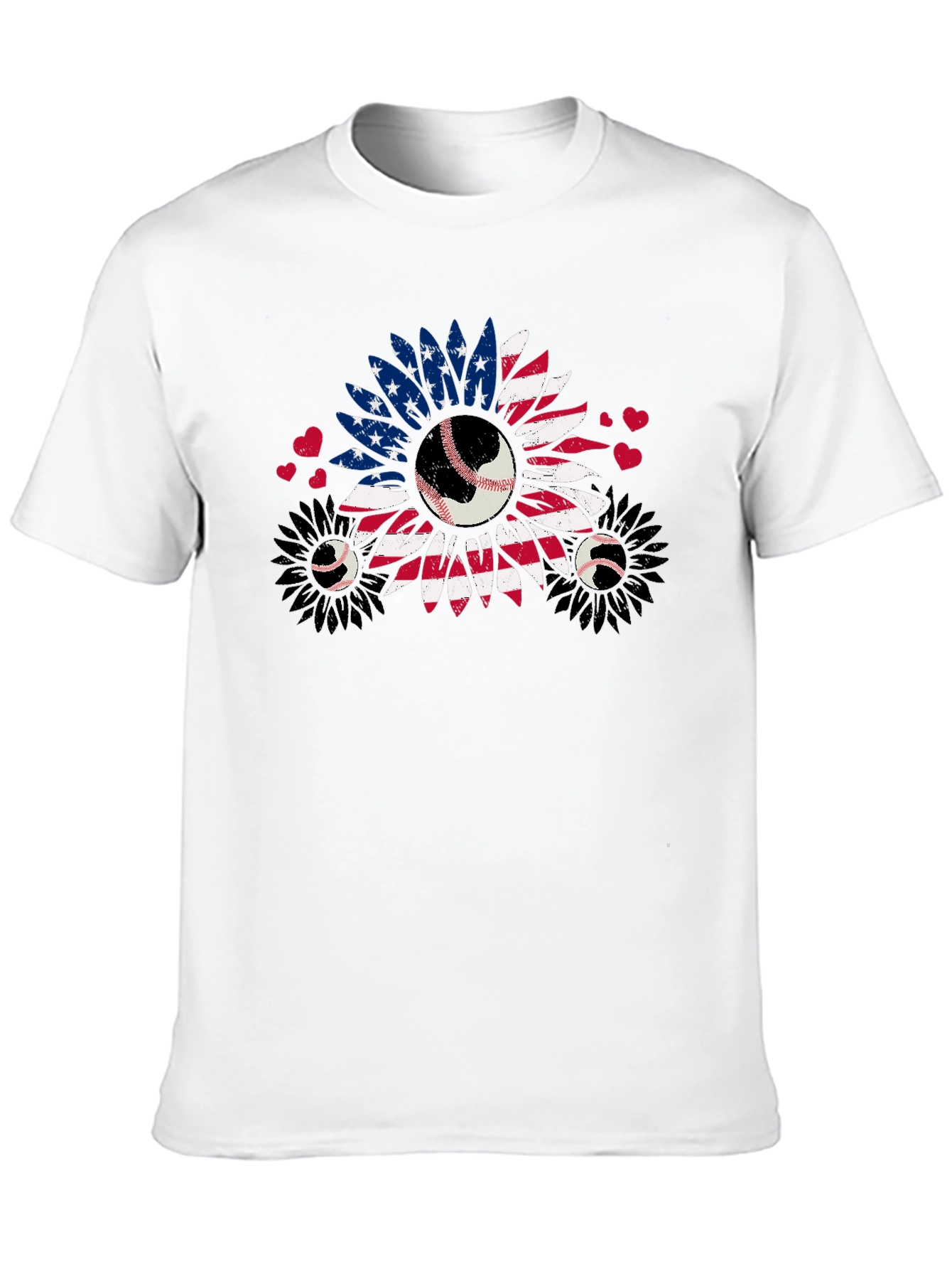 Patriotic Baseball Sunflower Graphic T-Shirt