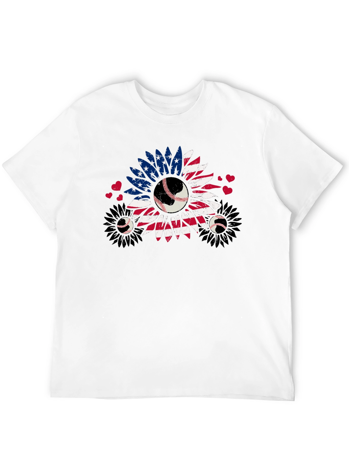 Patriotic Baseball Sunflower Graphic T-Shirt