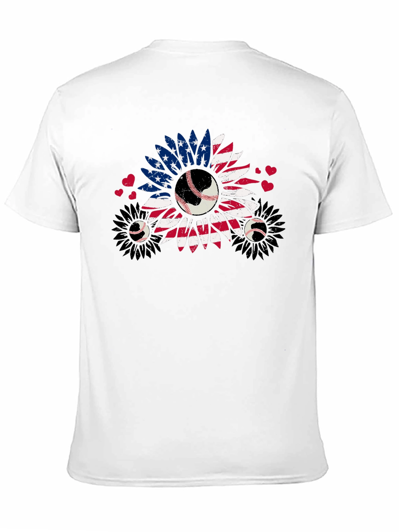 Patriotic Baseball Sunflower Graphic T-Shirt