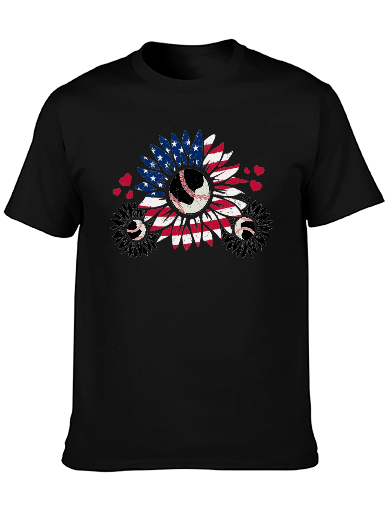 Patriotic Baseball Sunflower Graphic T-Shirt