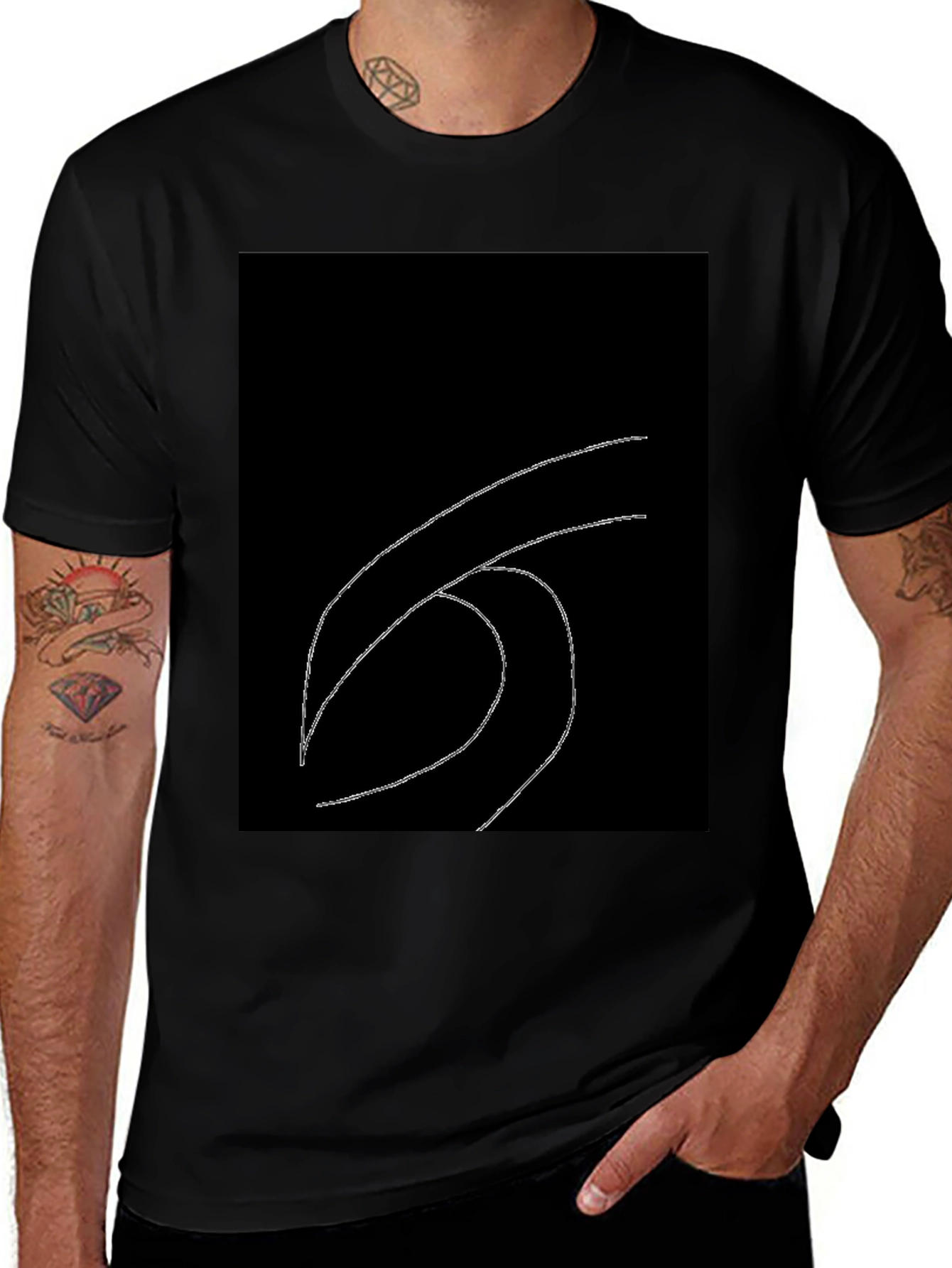 Minimalist Wave Graphic Black T-Shirt