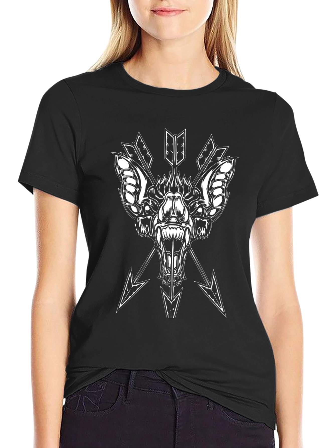 Black Tee with Bat & Arrow Graphic