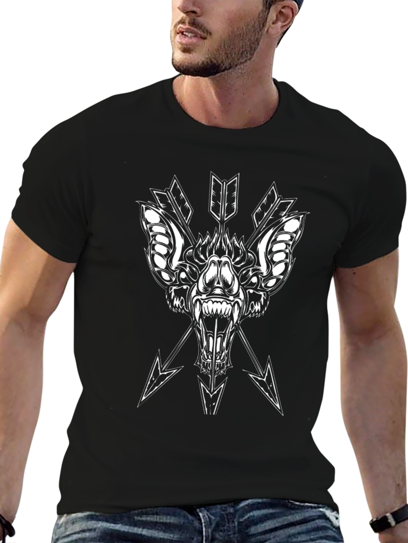 Black Tee with Bat & Arrow Graphic