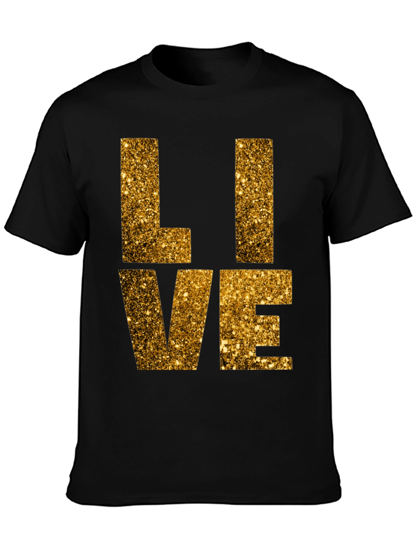 Gold Glitter LIVE Graphic Black T-Shirt