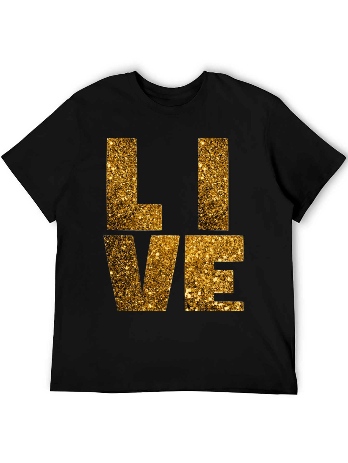 Gold Glitter LIVE Graphic Black T-Shirt