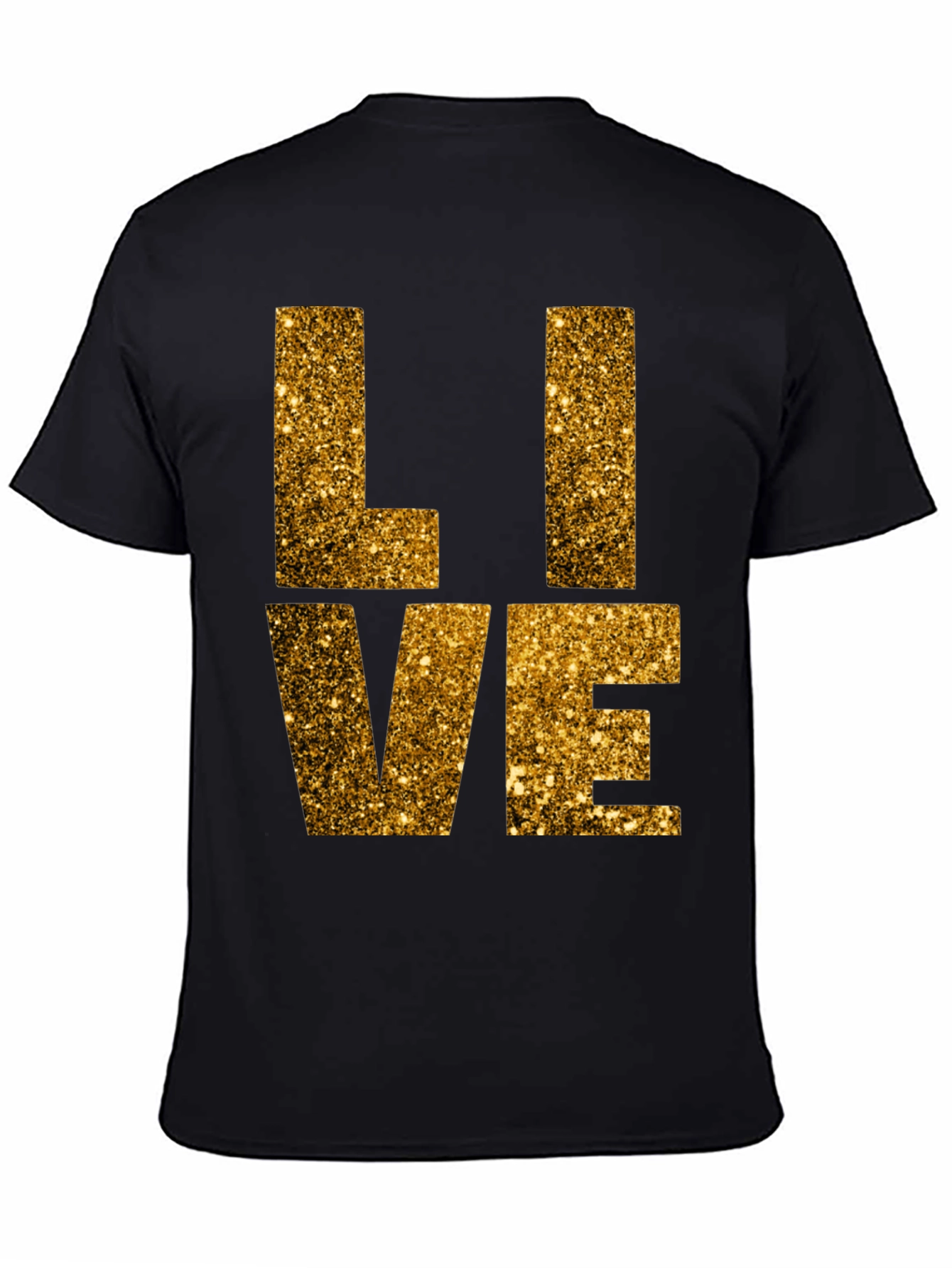 Gold Glitter LIVE Graphic Black T-Shirt