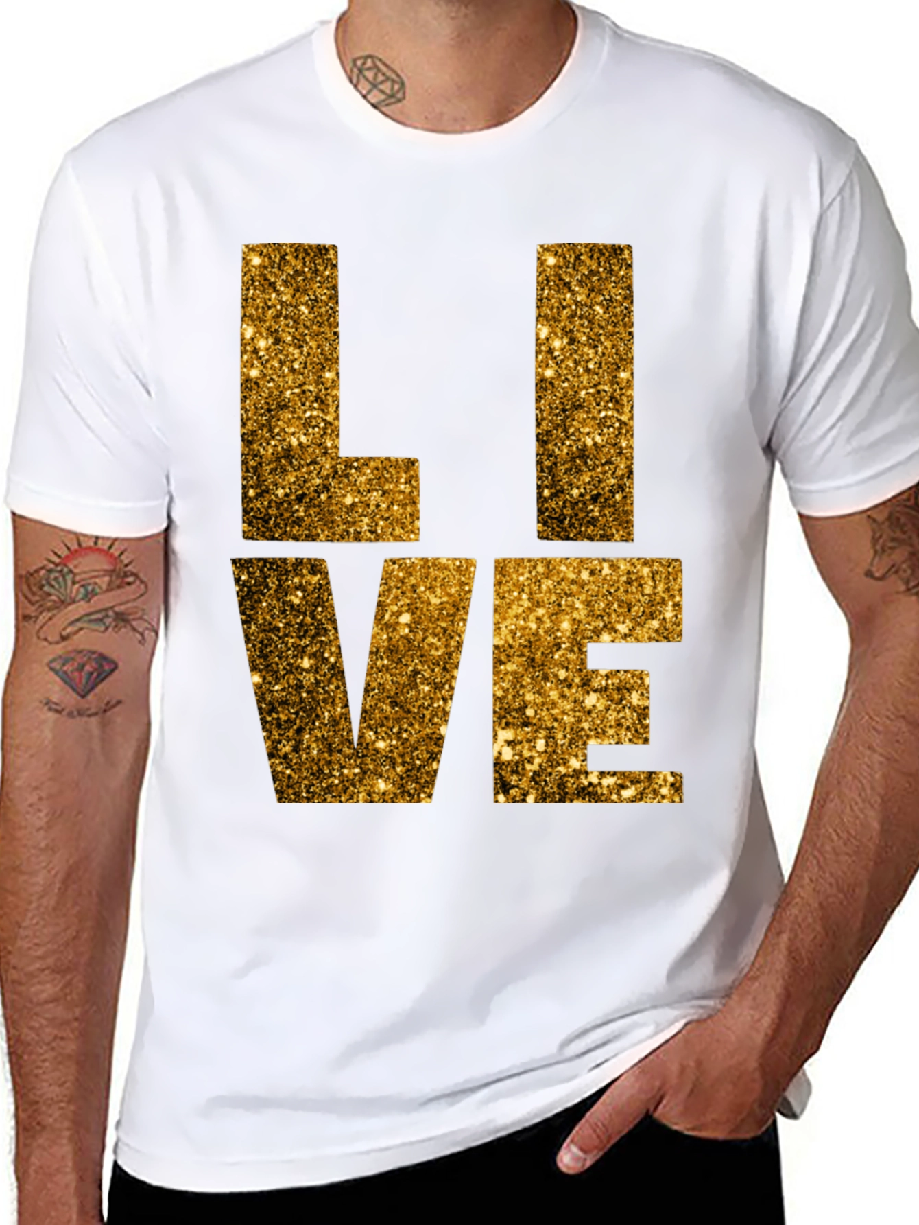 Gold Glitter LIVE Graphic Black T-Shirt