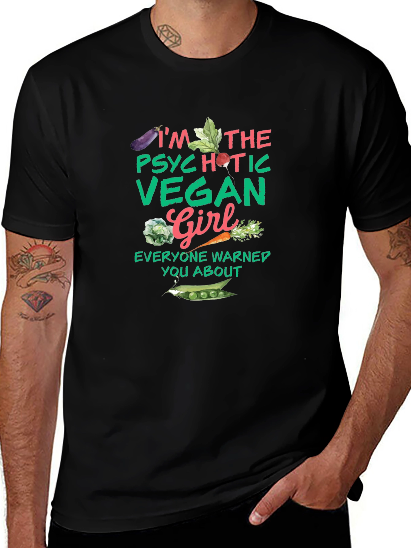 Psychotic Vegan Girl Graphic Tee - Unisex Black T-Shirt