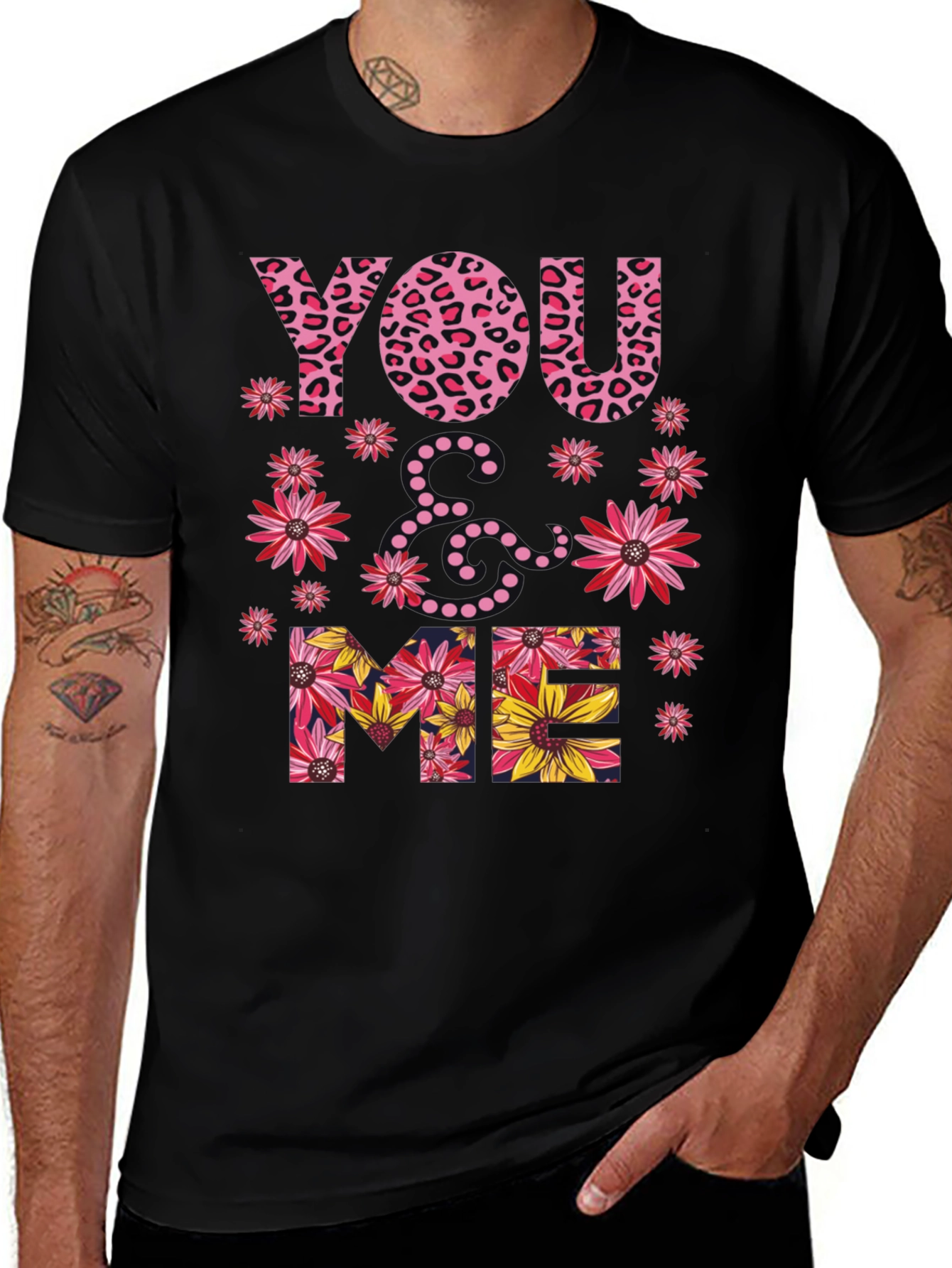 Floral You & Me Graphic Print Black T-Shirt