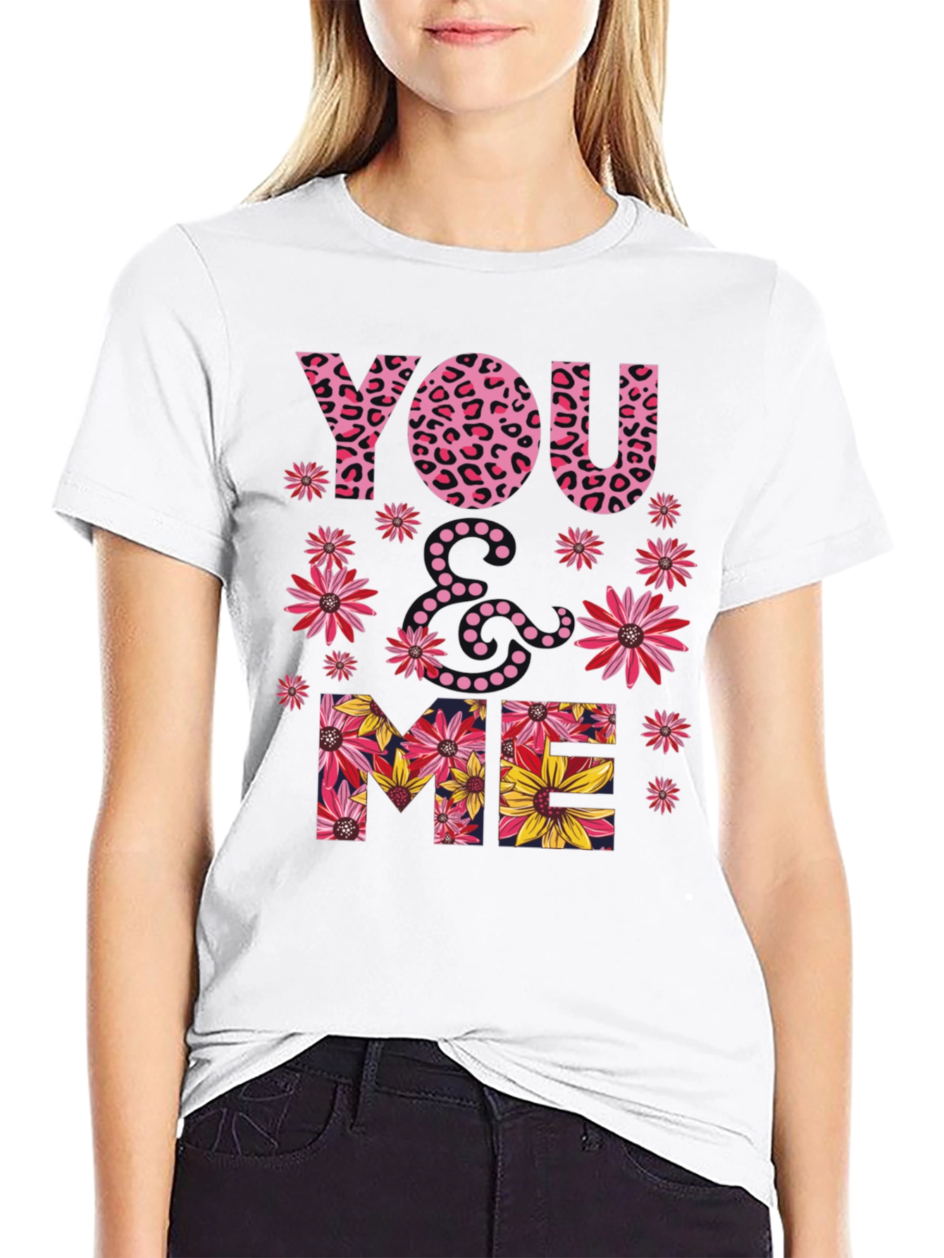 Floral You & Me Graphic Print Black T-Shirt
