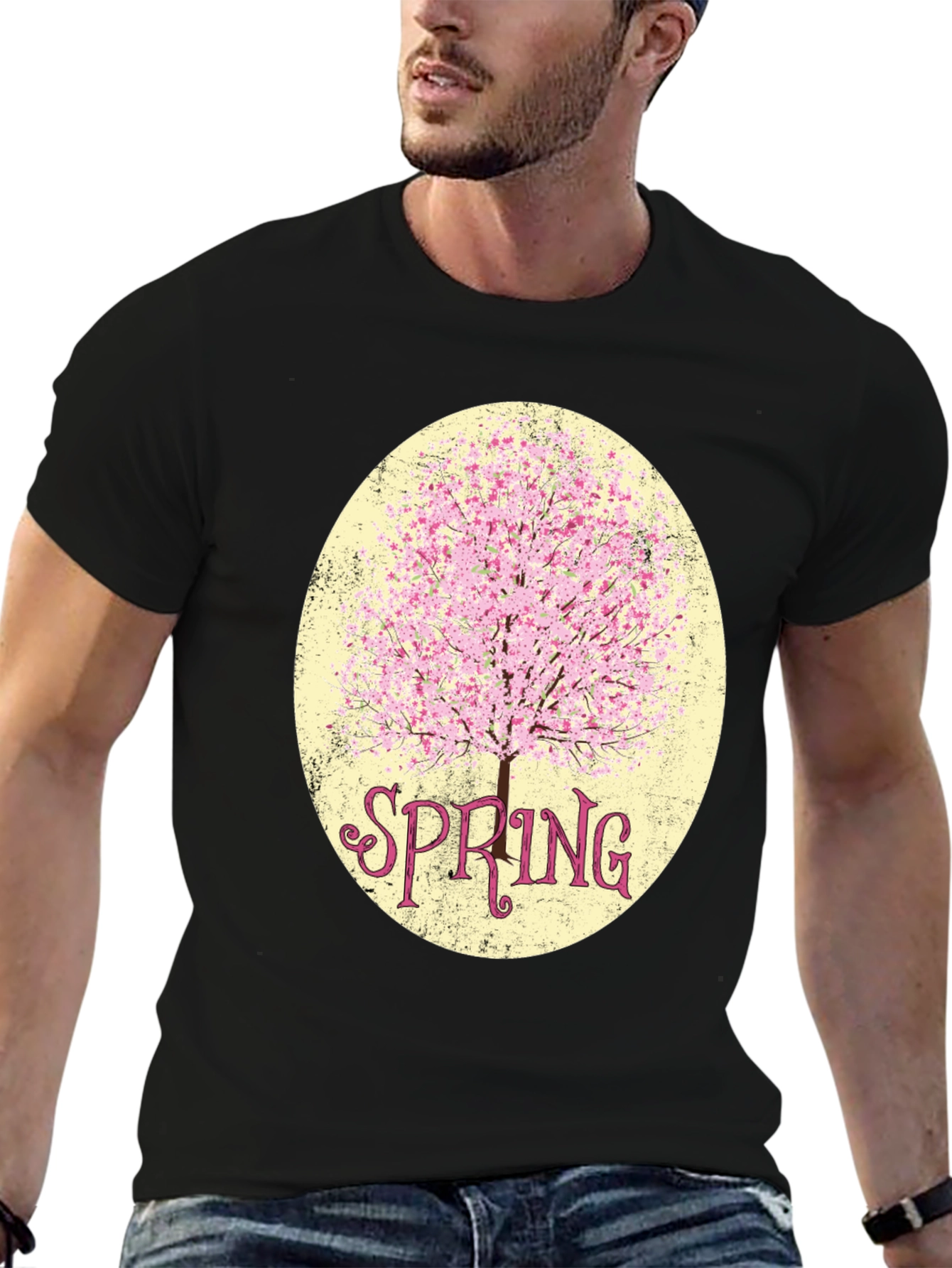 Spring Blossom Graphic Tee - Stylish Mens Black T-Shirt