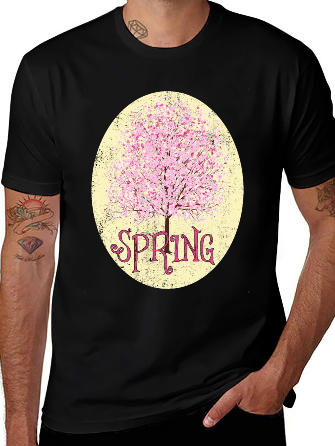 Spring Blossom Graphic Tee - Stylish Mens Black T-Shirt
