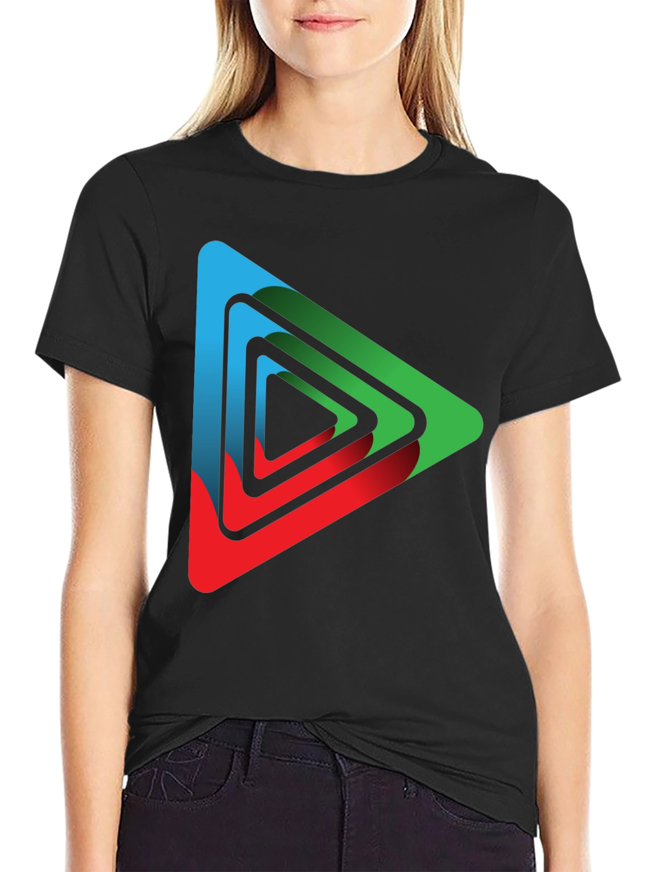 Geometric Triangle Graphic Black T-Shirt