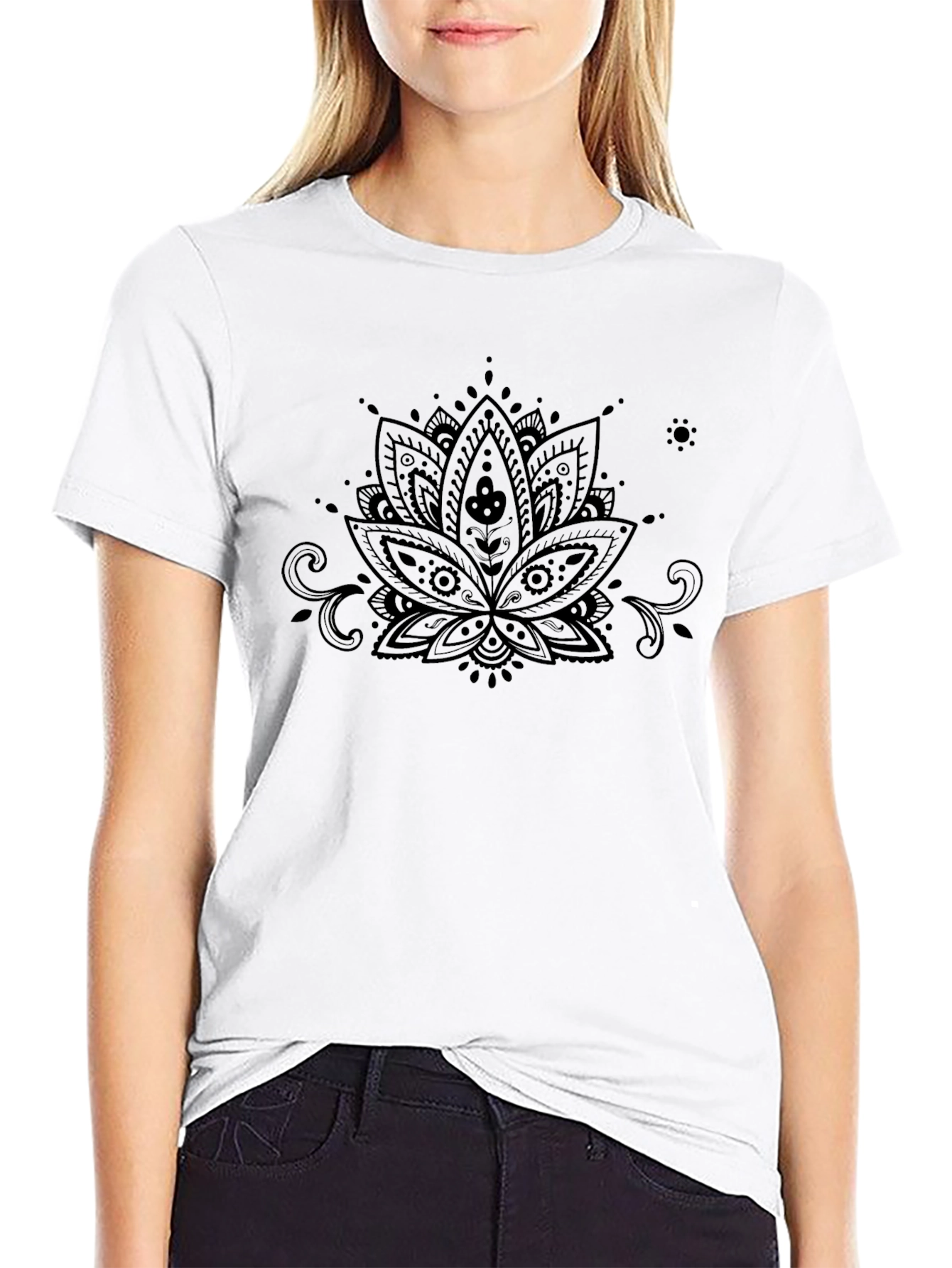 Lotus Mandala Graphic T-Shirt - Black