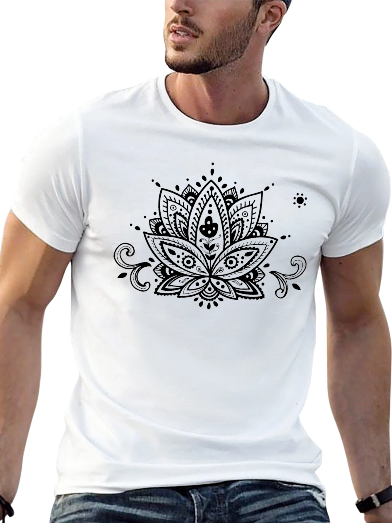 Lotus Mandala Graphic T-Shirt - Black