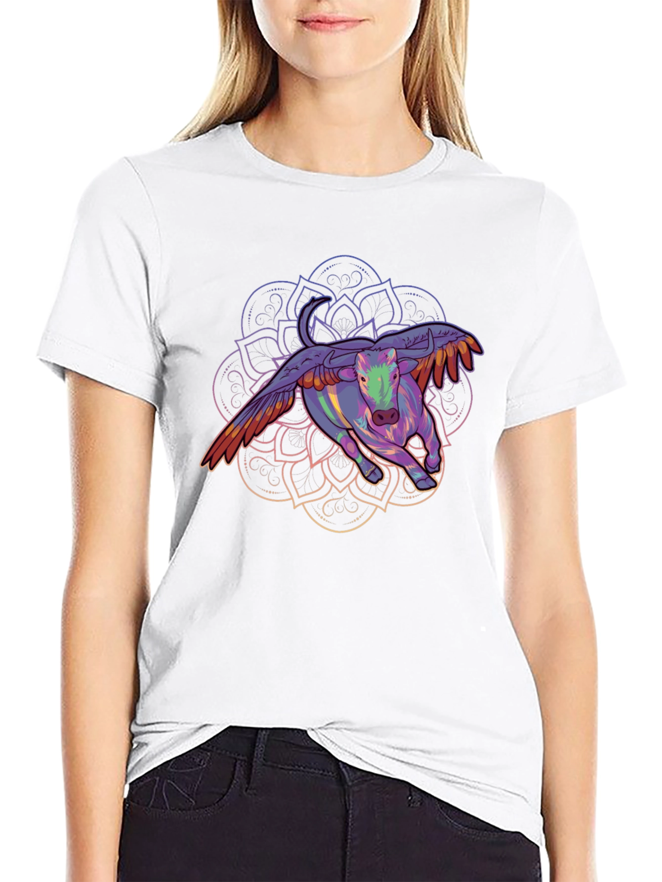 Winged Bull Mandala Graphic Tee - Black