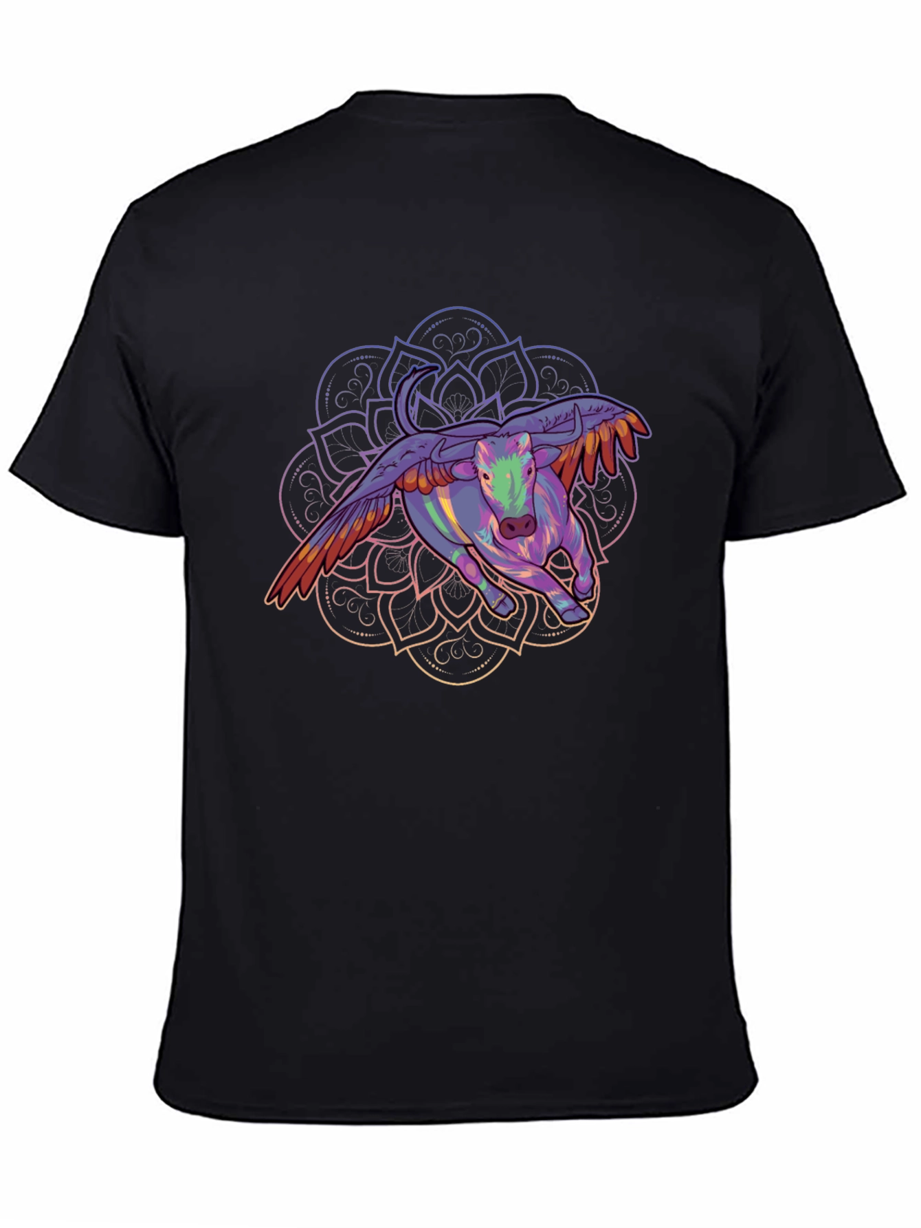 Winged Bull Mandala Graphic Tee - Black
