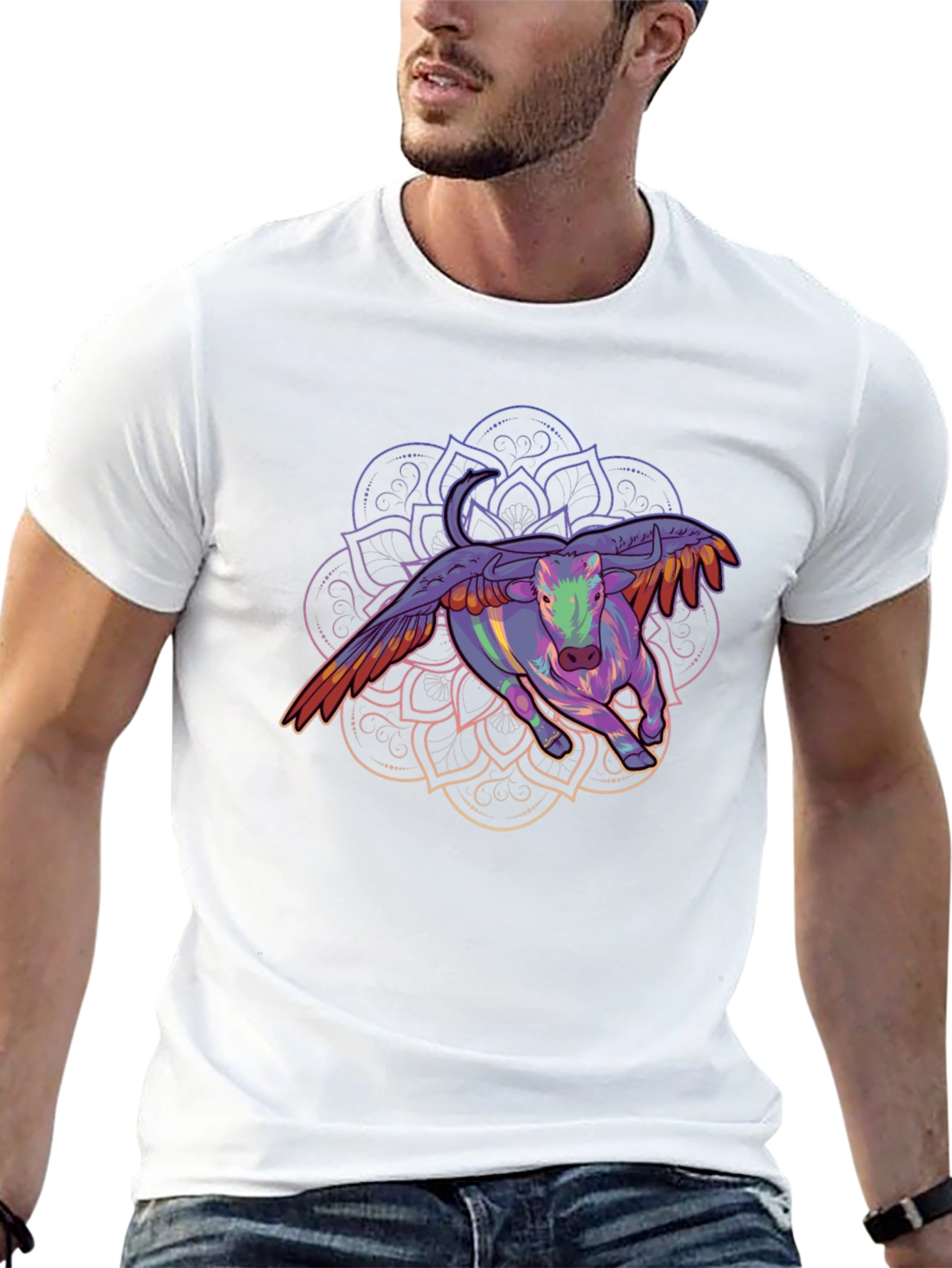 Winged Bull Mandala Graphic Tee - Black