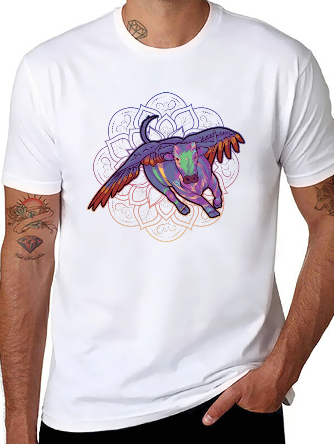 Winged Bull Mandala Graphic Tee - Black