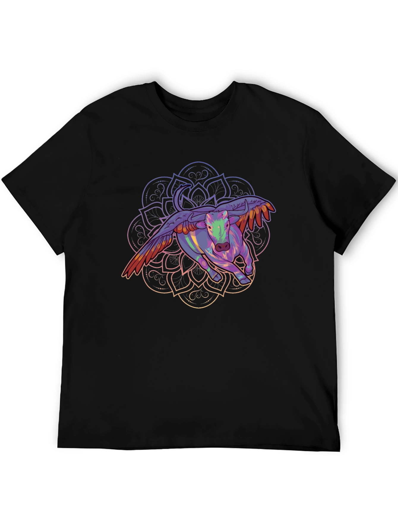 Winged Bull Mandala Graphic Tee - Black