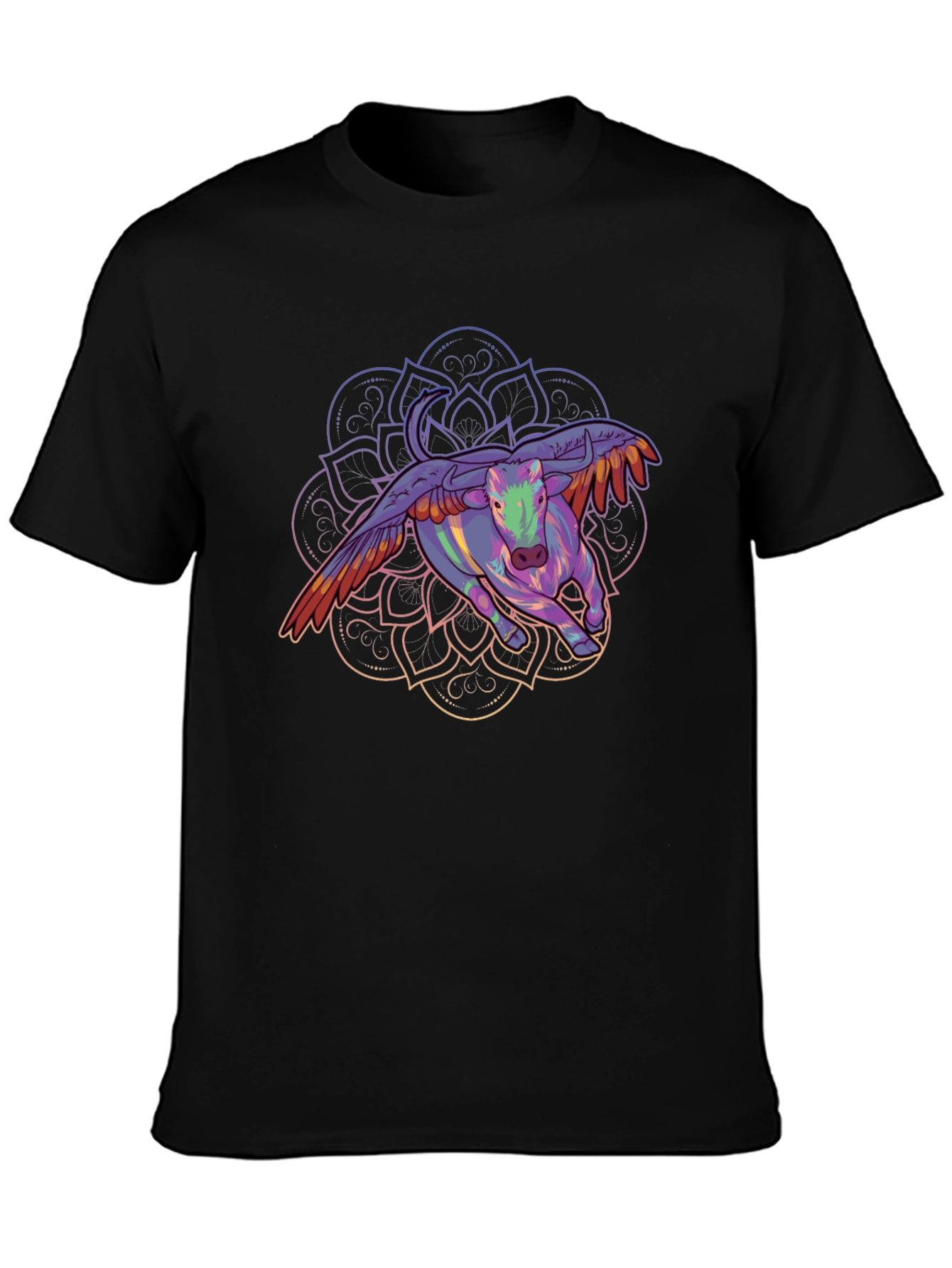 Winged Bull Mandala Graphic Tee - Black