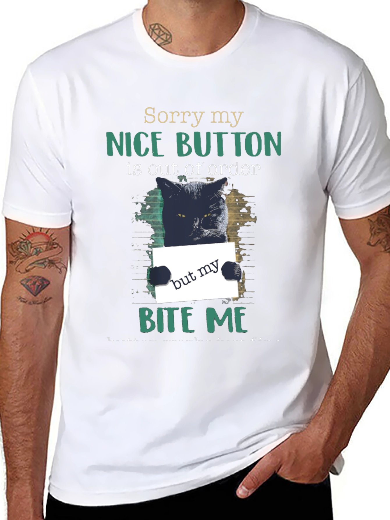 Funny Cat Bite Me Graphic T-Shirt