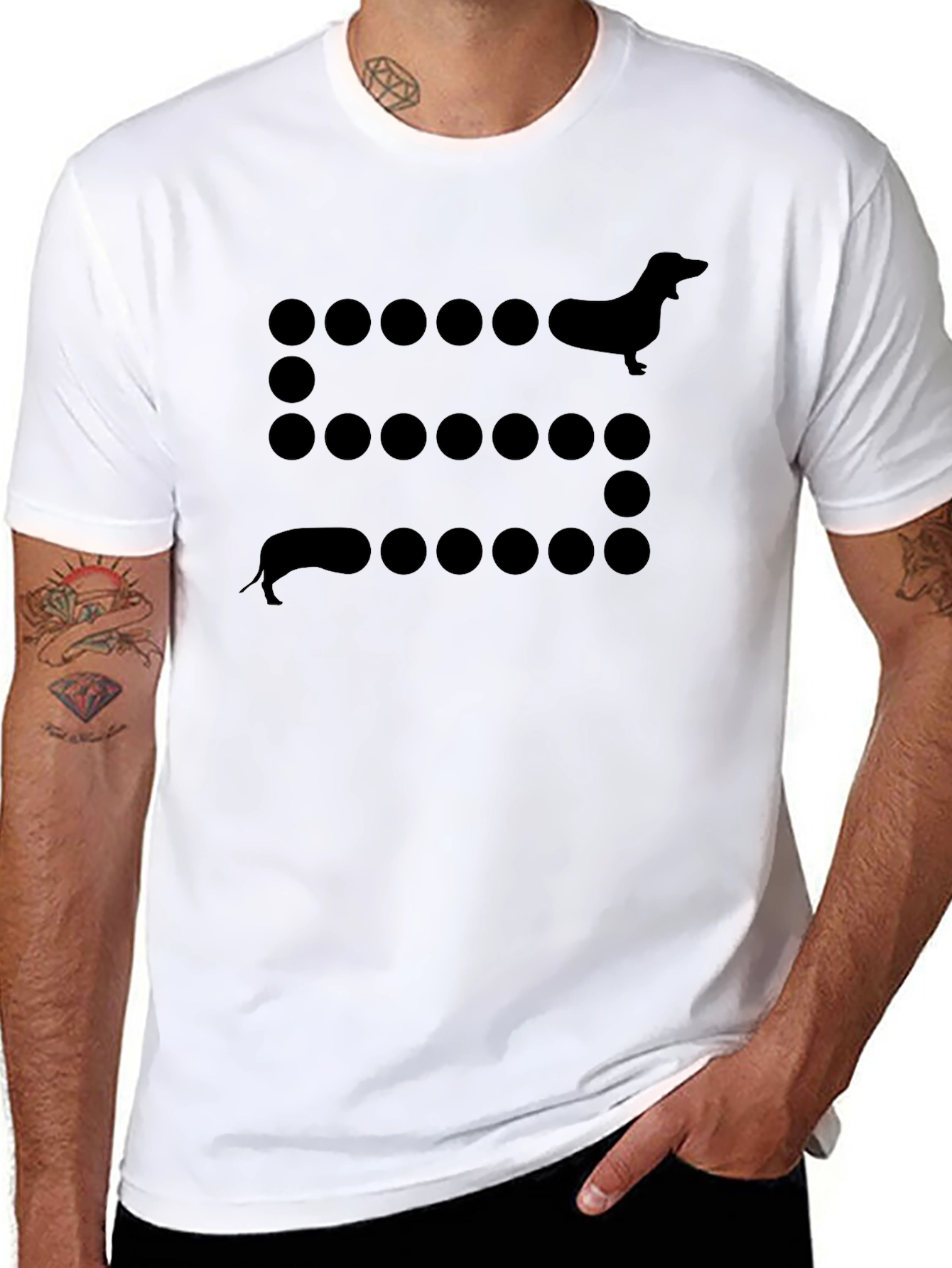 Dachshund Dot Pattern Tee - Black