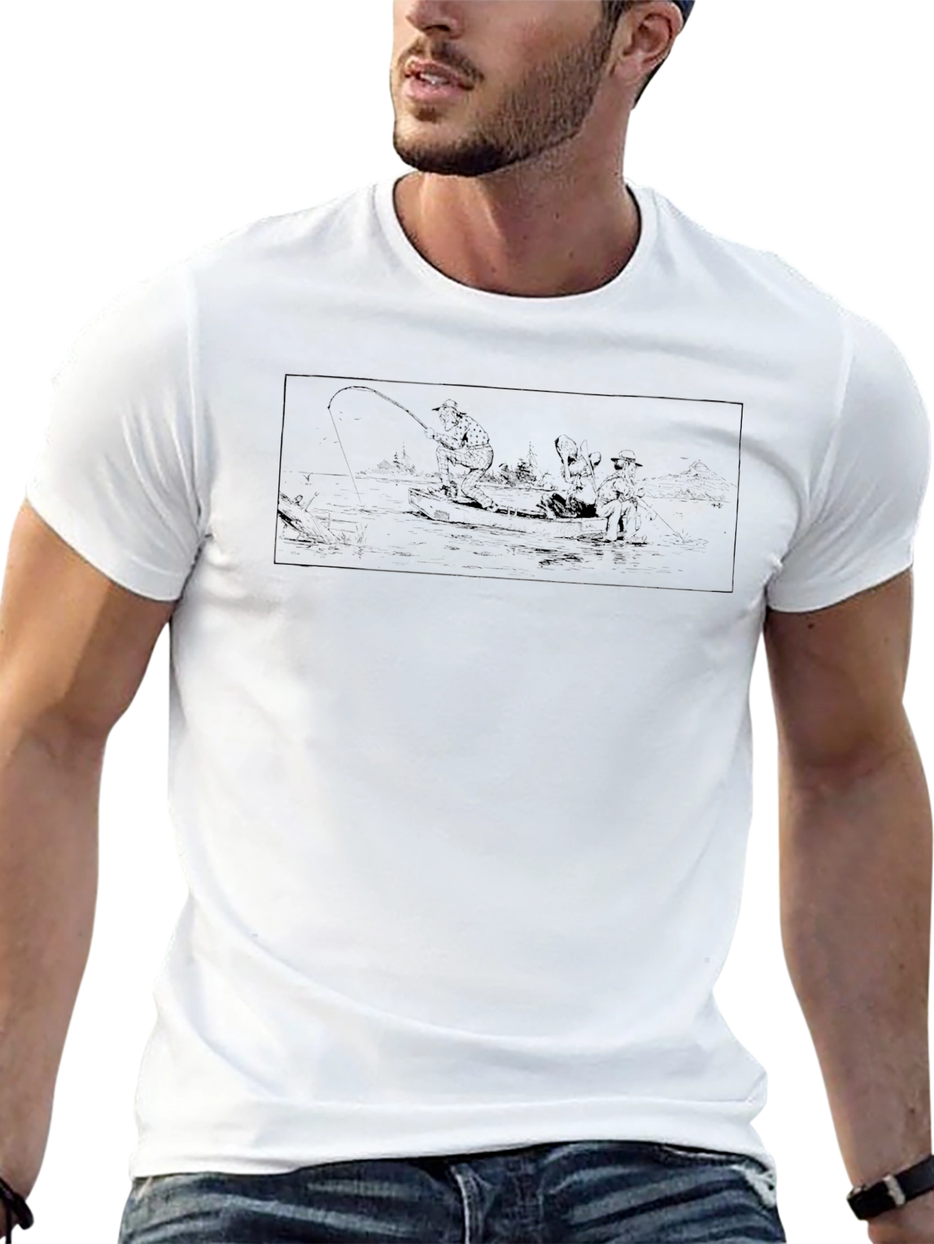 Mens Black Graphic Tee - Fishing Design