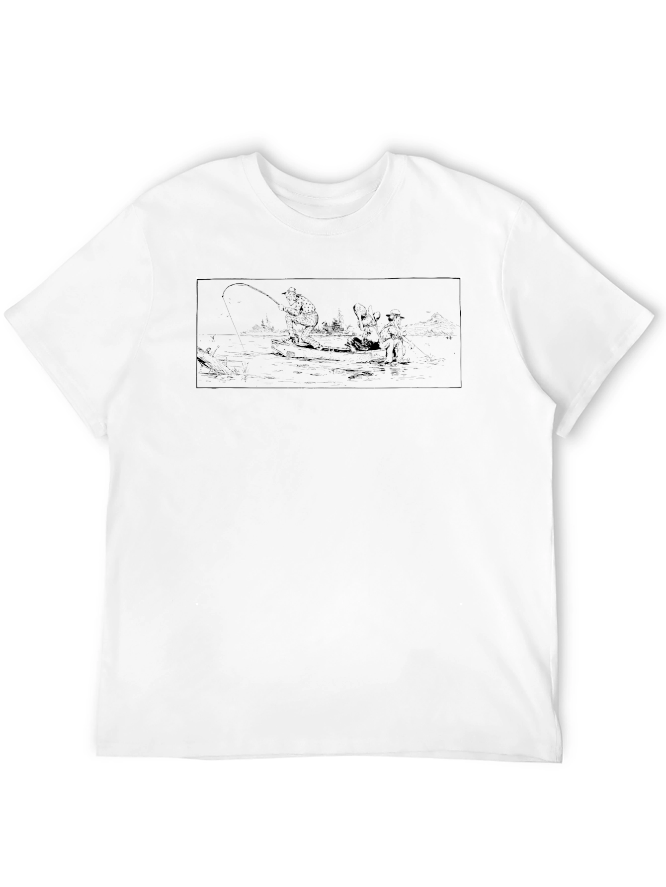 Mens Black Graphic Tee - Fishing Design