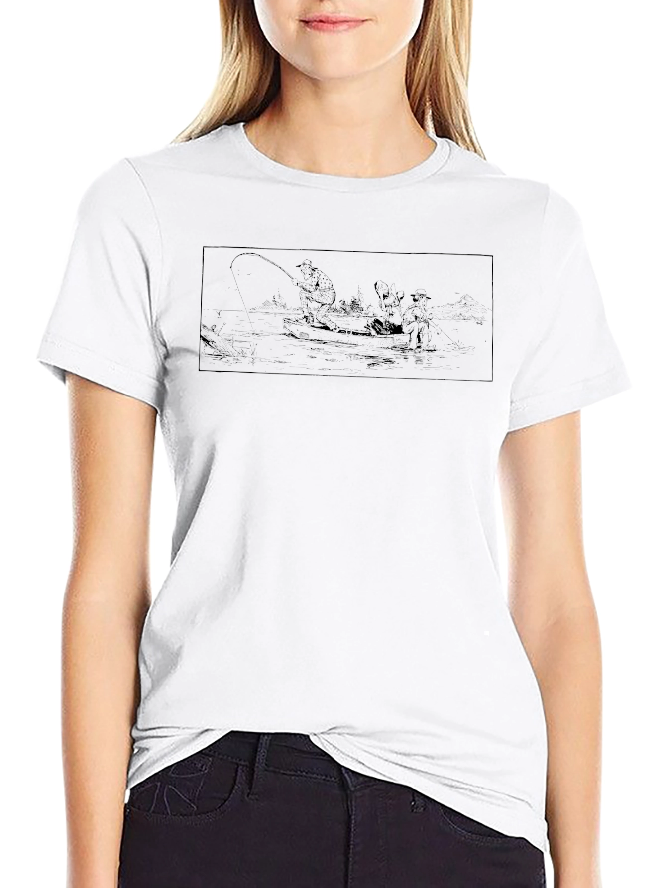 Mens Black Graphic Tee - Fishing Design