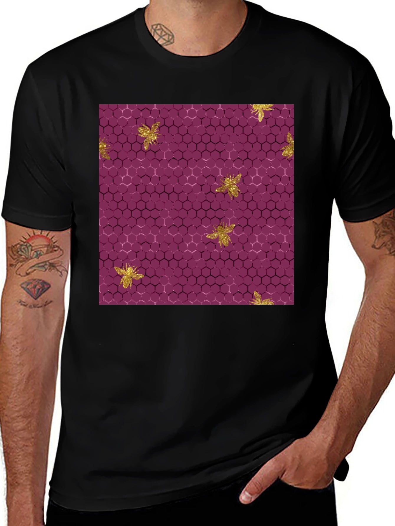 Honeycomb Bee Graphic Tee - Unique Pattern