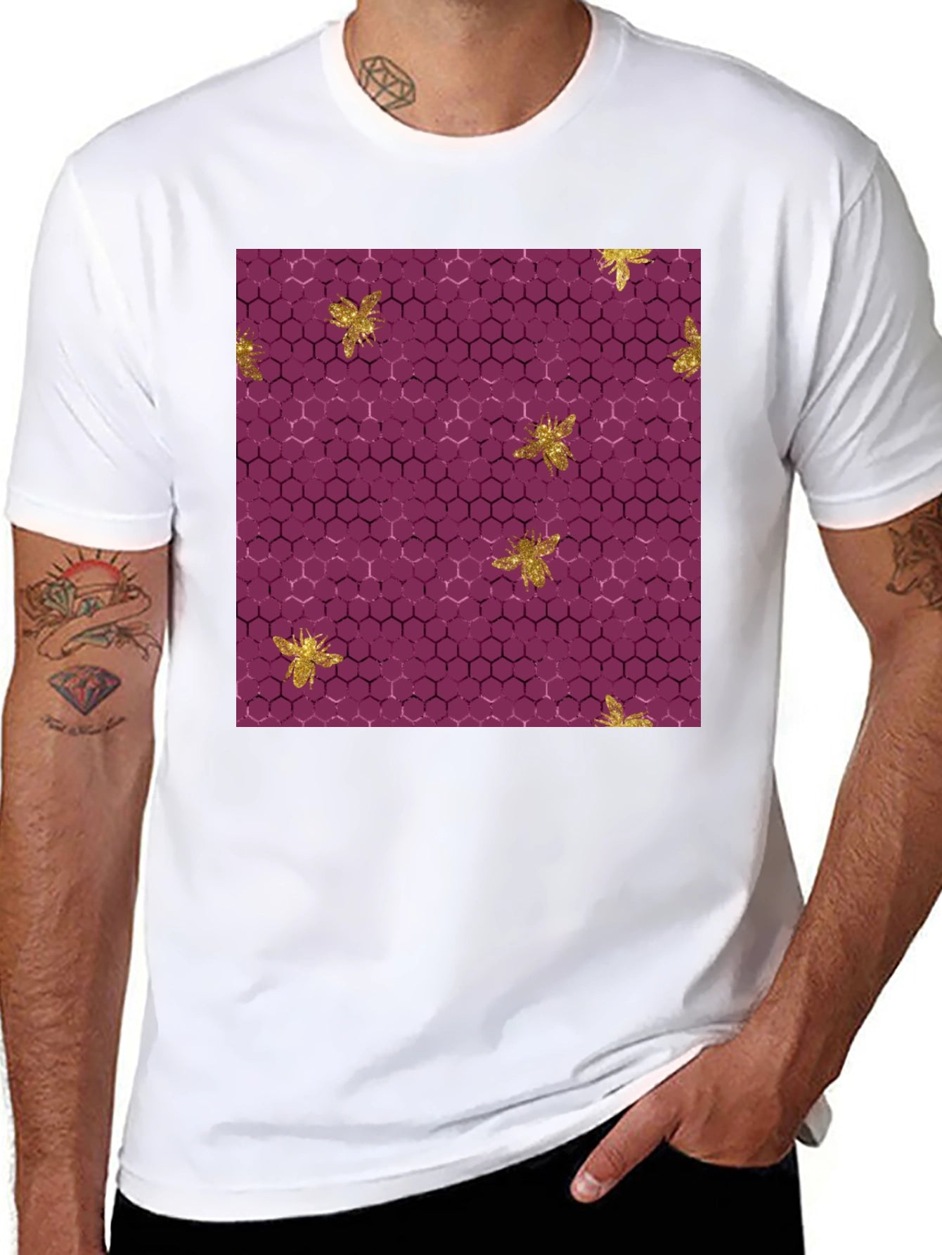 Honeycomb Bee Graphic Tee - Unique Pattern