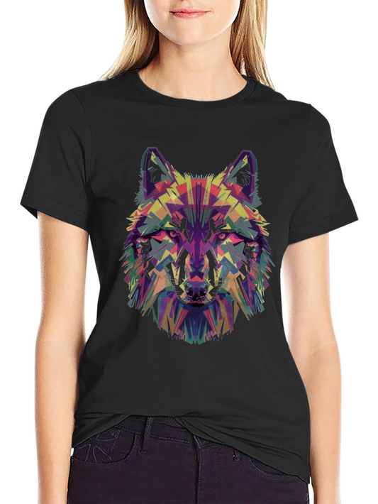 Abstract Wolf Head Graphic Print Black T-Shirt