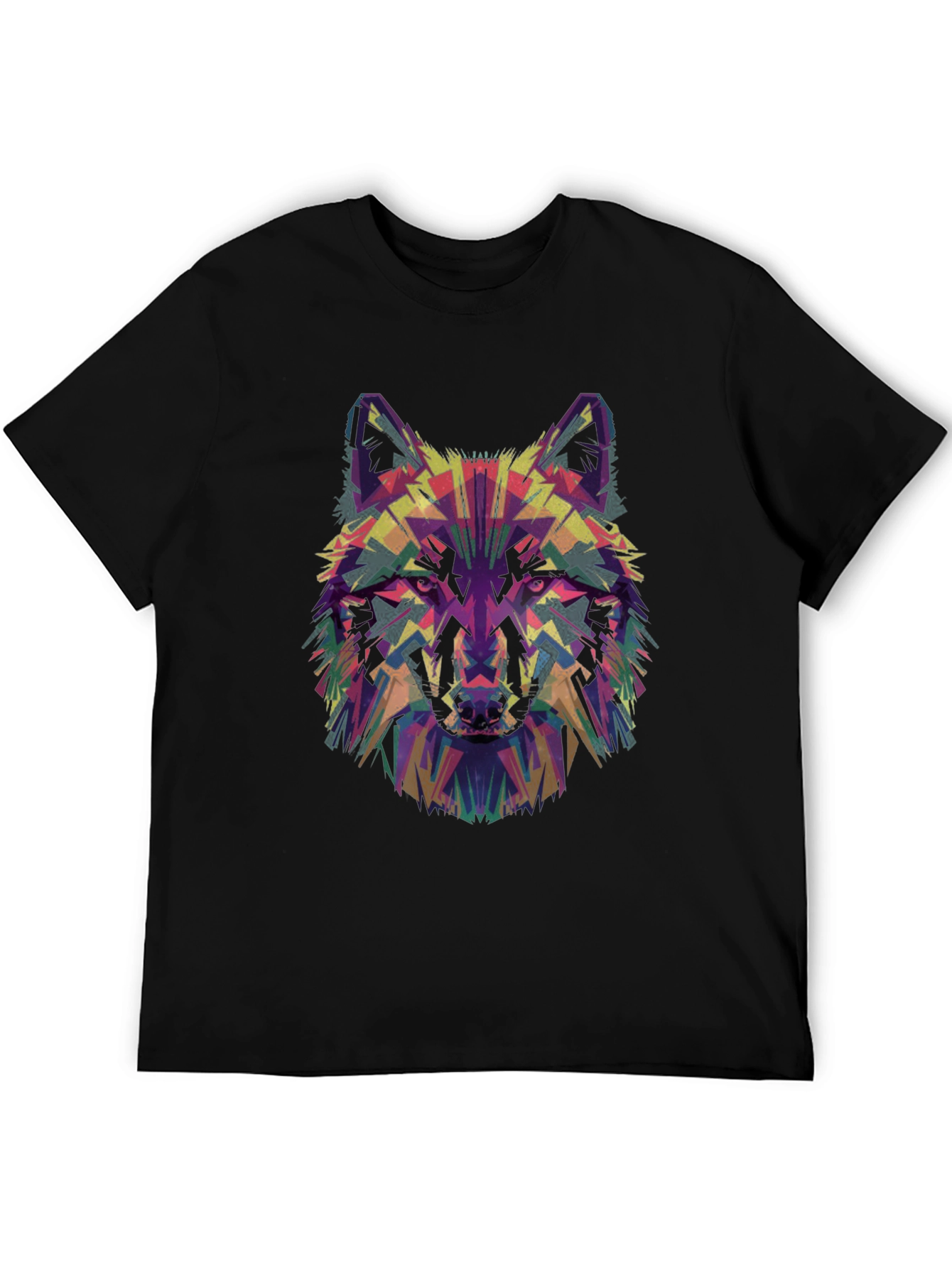 Abstract Wolf Head Graphic Print Black T-Shirt