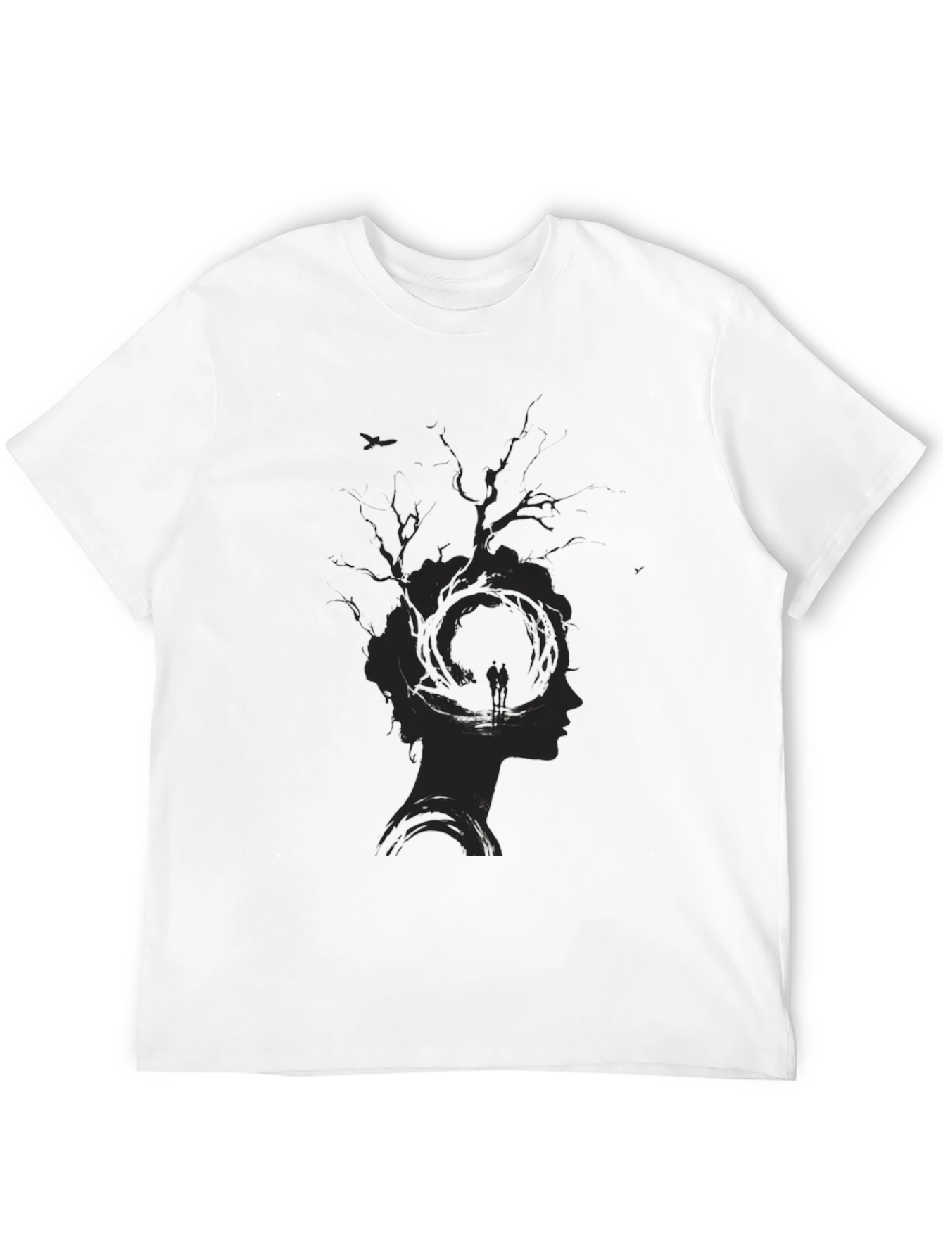 Unique Tree Silhouette Graphic Print Black T-Shirt